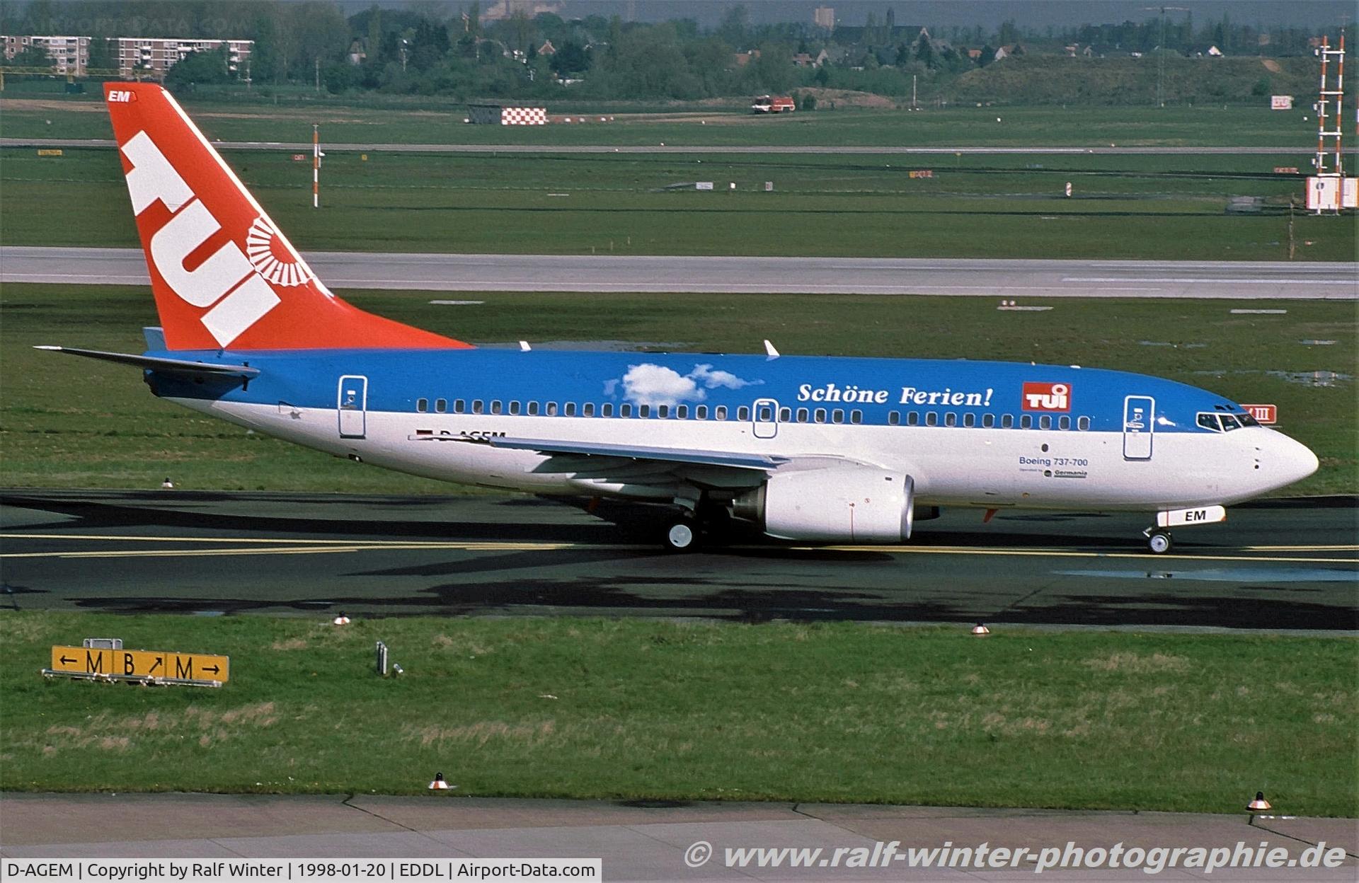 D-AGEM, 1997 Boeing 737-75B C/N 28099, Boeimg 737-75B - ST GMI Germania 'TUI Schöne Ferien' - 28099 - D-AGEM - 20.01.1998 - DUS
