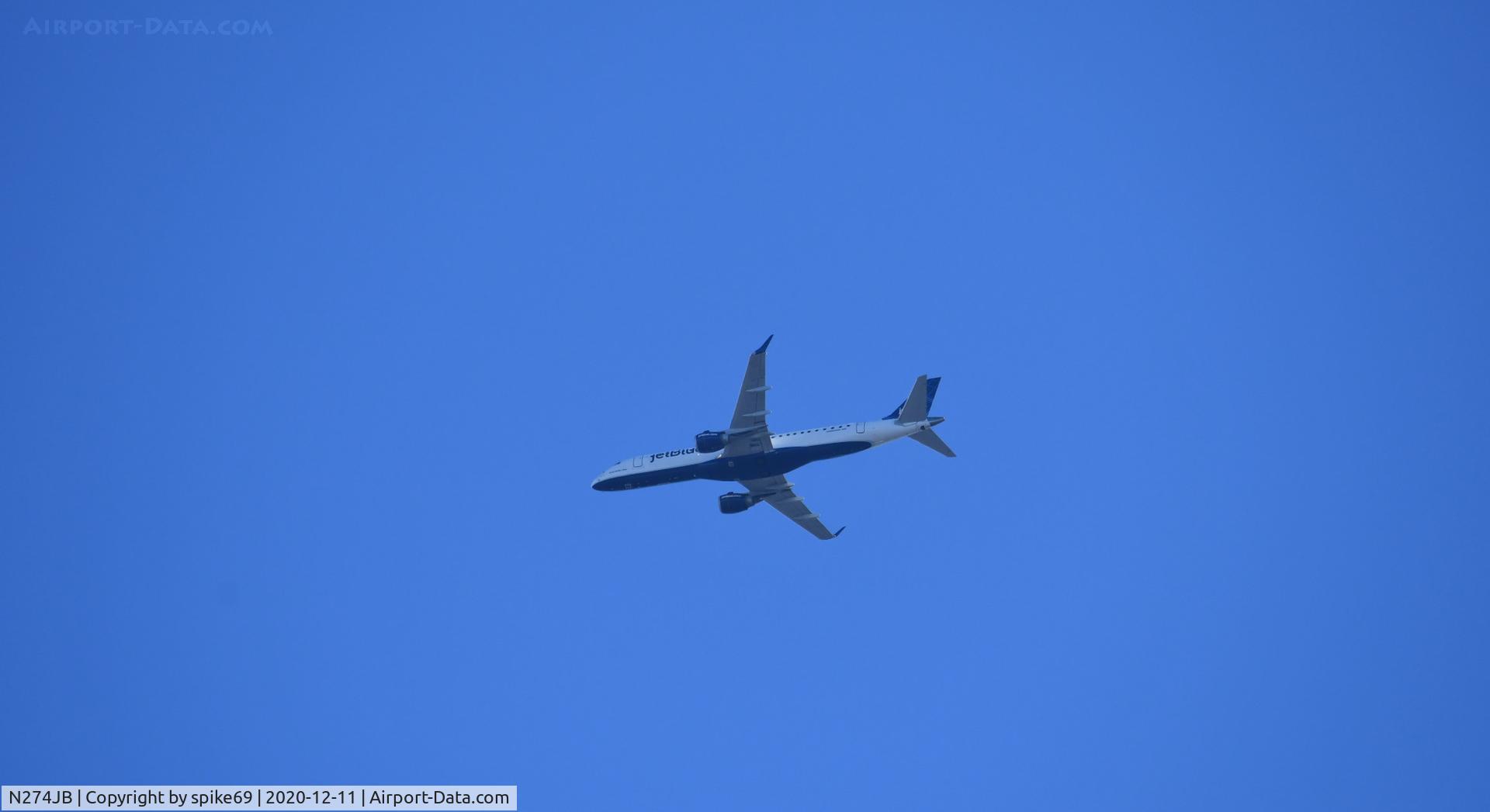 N274JB, 2007 Embraer ERJ-190-100 IGW 190AR C/N 19000082, N274JB flies over Bon Air, VA