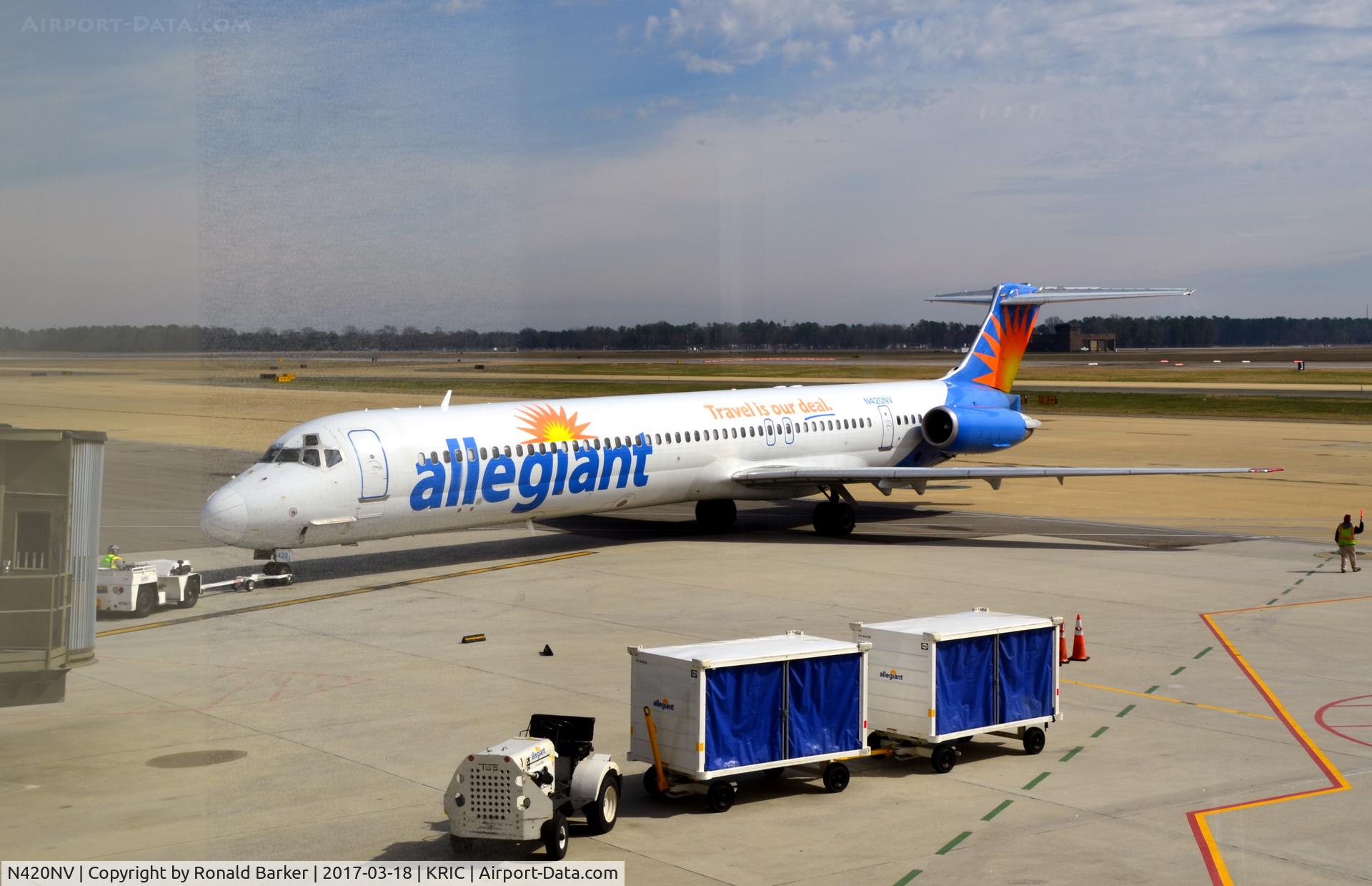 N420NV, 1986 McDonnell Douglas MD-82(DC-9-82) C/N 49424, Pushback Richmond