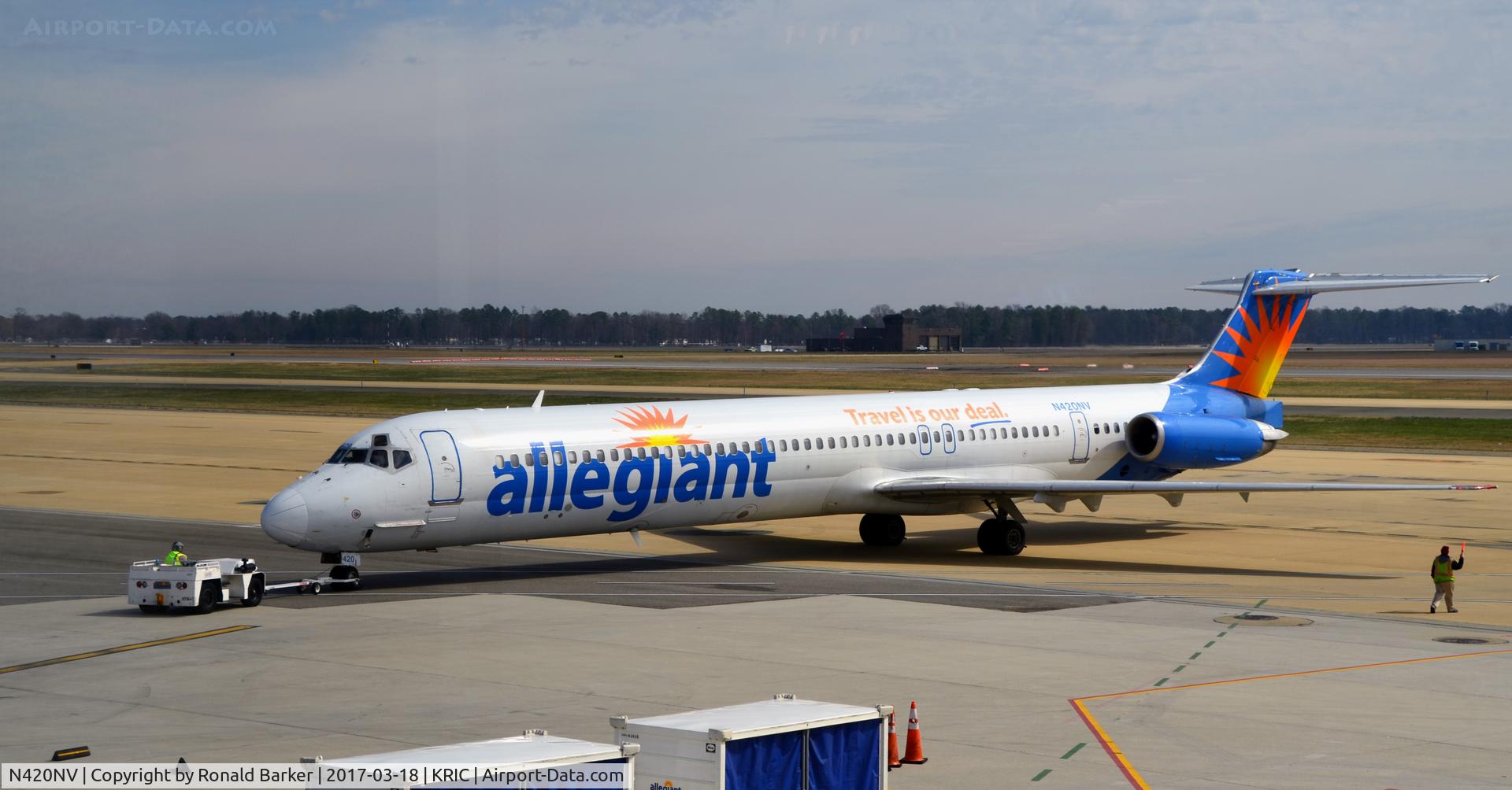 N420NV, 1986 McDonnell Douglas MD-82(DC-9-82) C/N 49424, Pushback Richmond