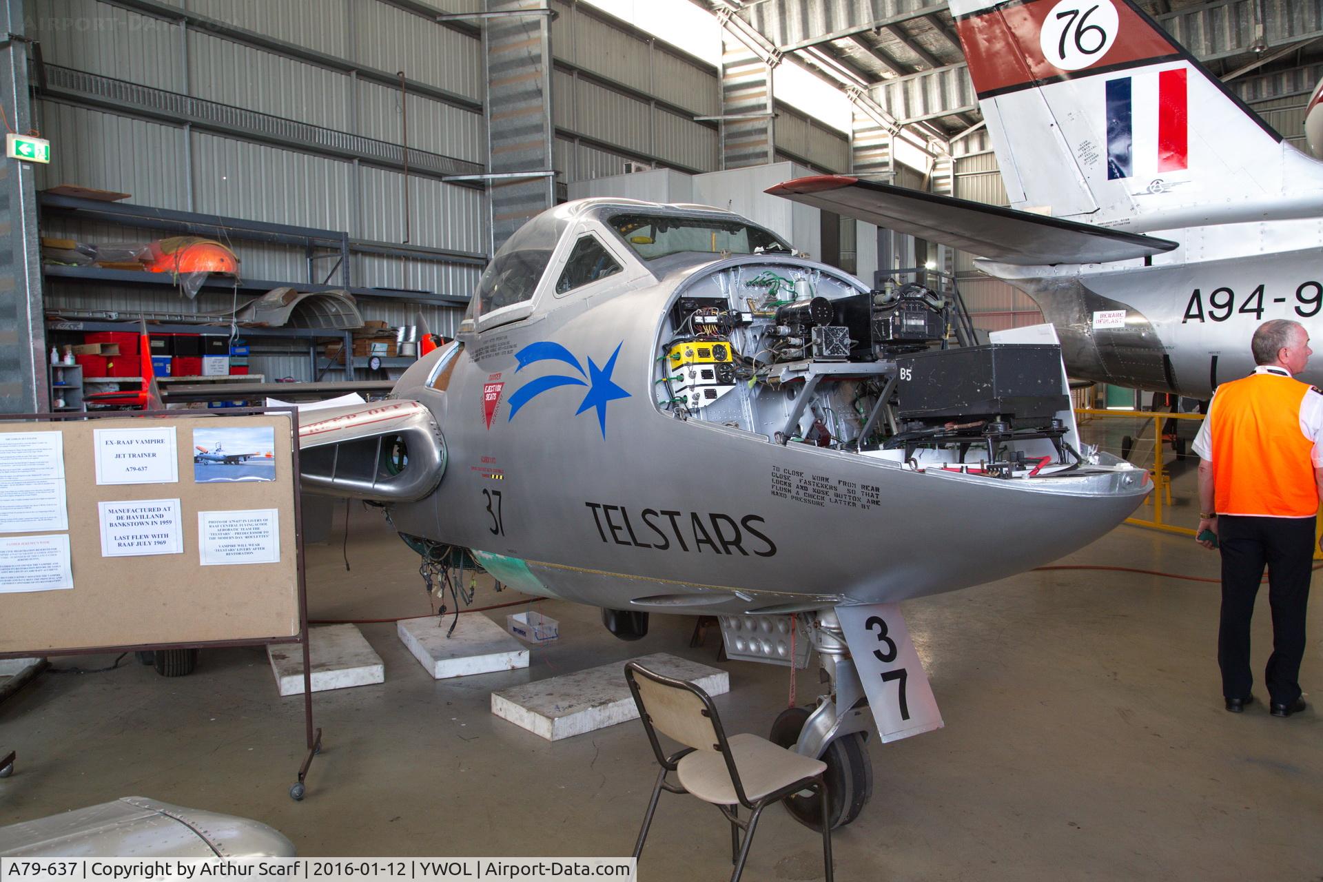 A79-637, De Havilland DH-115 Vampire T.35 C/N DHA4159, Historic Aircraft Restoration Society Albion Park NSW January 2016