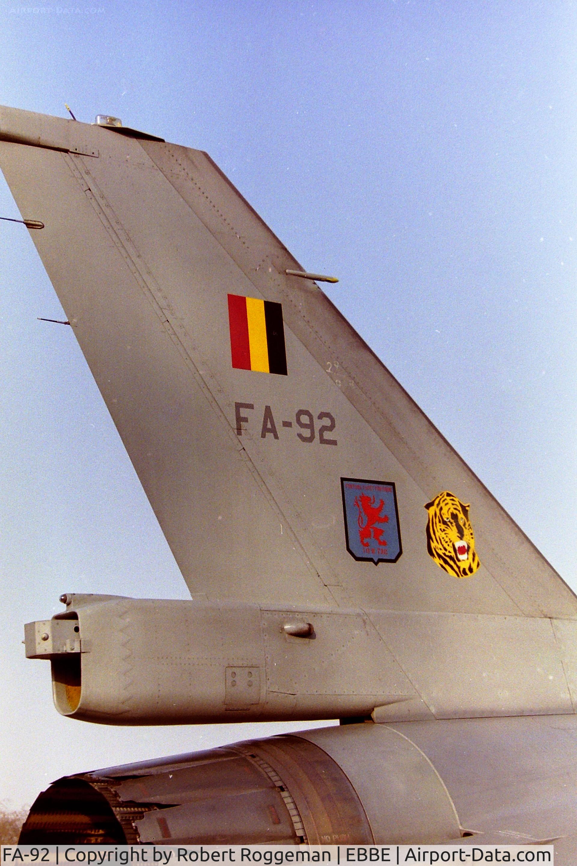 FA-92, 1980 SABCA F-16AM Fighting Falcon C/N 6H-92, 1996-02.F-16A.SPOTTERSDAY.