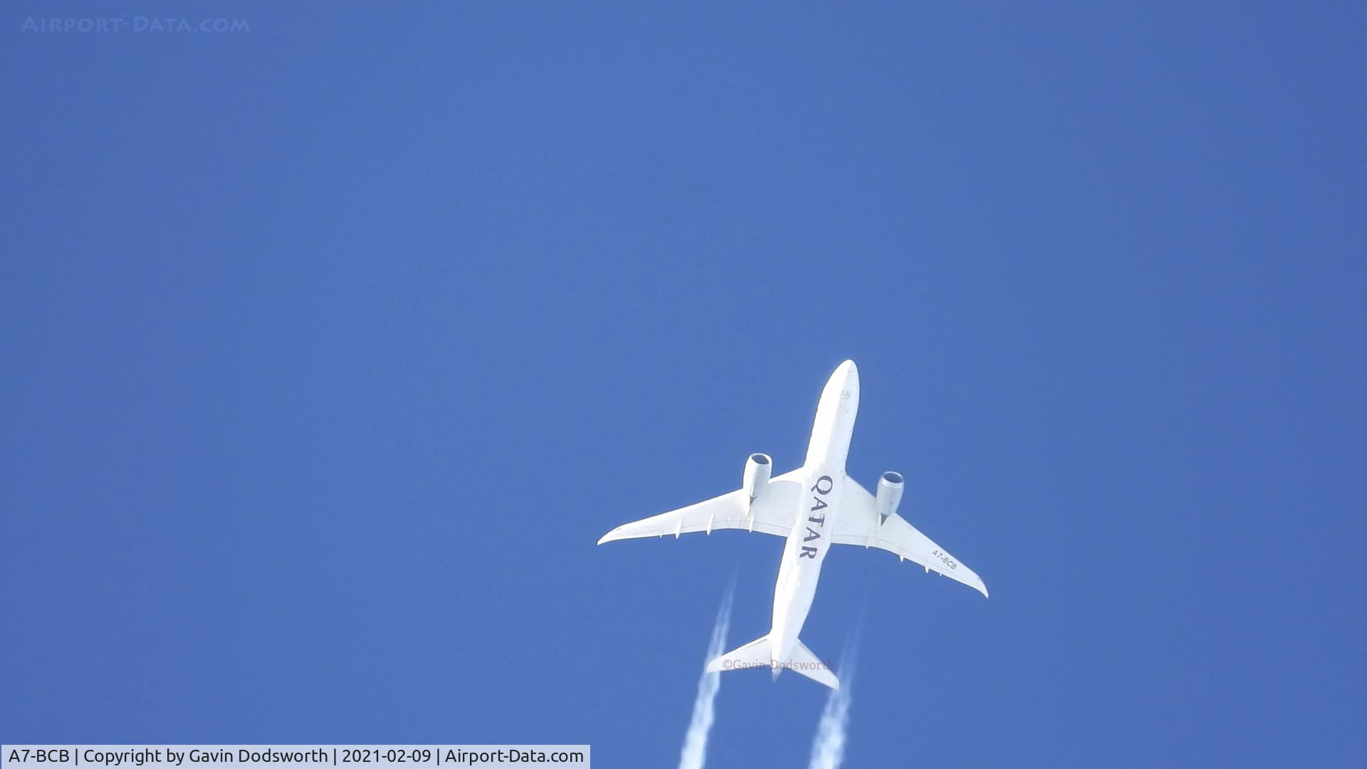 A7-BCB, 2012 Boeing 787-8 Dreamliner Dreamliner C/N 38320, Flying over Darlington on Tuesday 9th February 2021