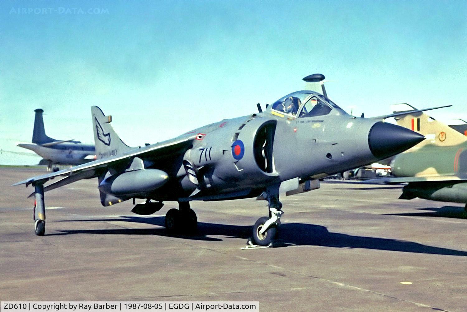 ZD610, 1985 British Aerospace Sea Harrier FRS.1 C/N 41H-912049/B43/P27, ZD610   British Aerospace Sea Harrier FRS.1 [P27] (Royal Navy) RAF St Mawgan / Newquay~G 05/08/1987