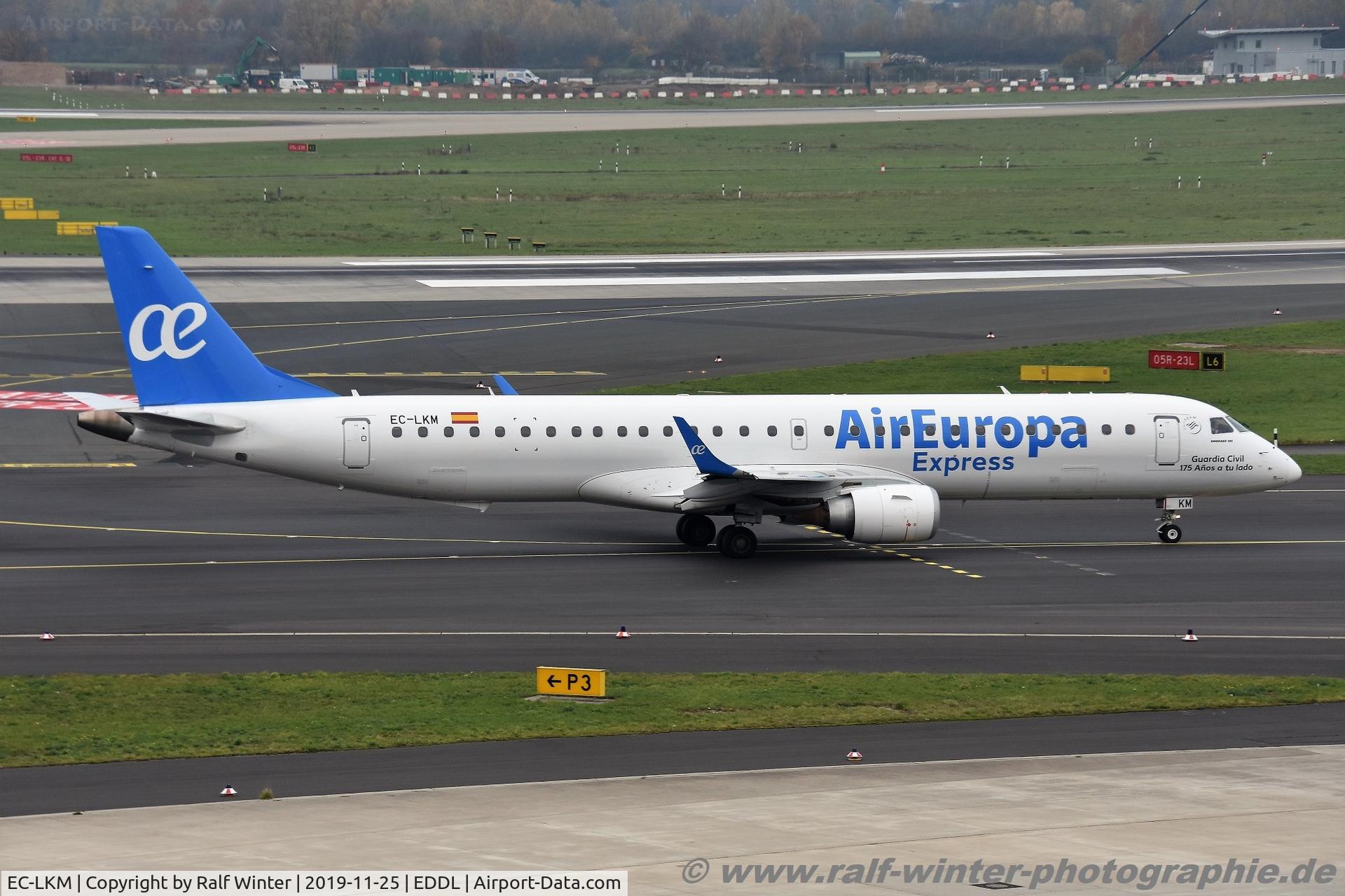 EC-LKM, 2011 Embraer 195LR (ERJ-190-200LR) C/N 19000425, Embraer ERJ-195LR 190-200LR - X5 OVA Air Europa Express - 19000425 - EC-LKM - 25.11.2019 - DUS
