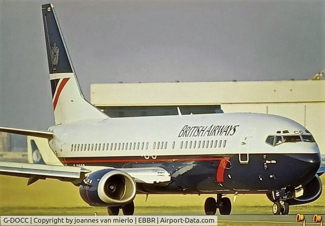 G-DOCC, 1991 Boeing 737-436 C/N 25305, Awaiting T/O clearance at Brussels / scan from slide