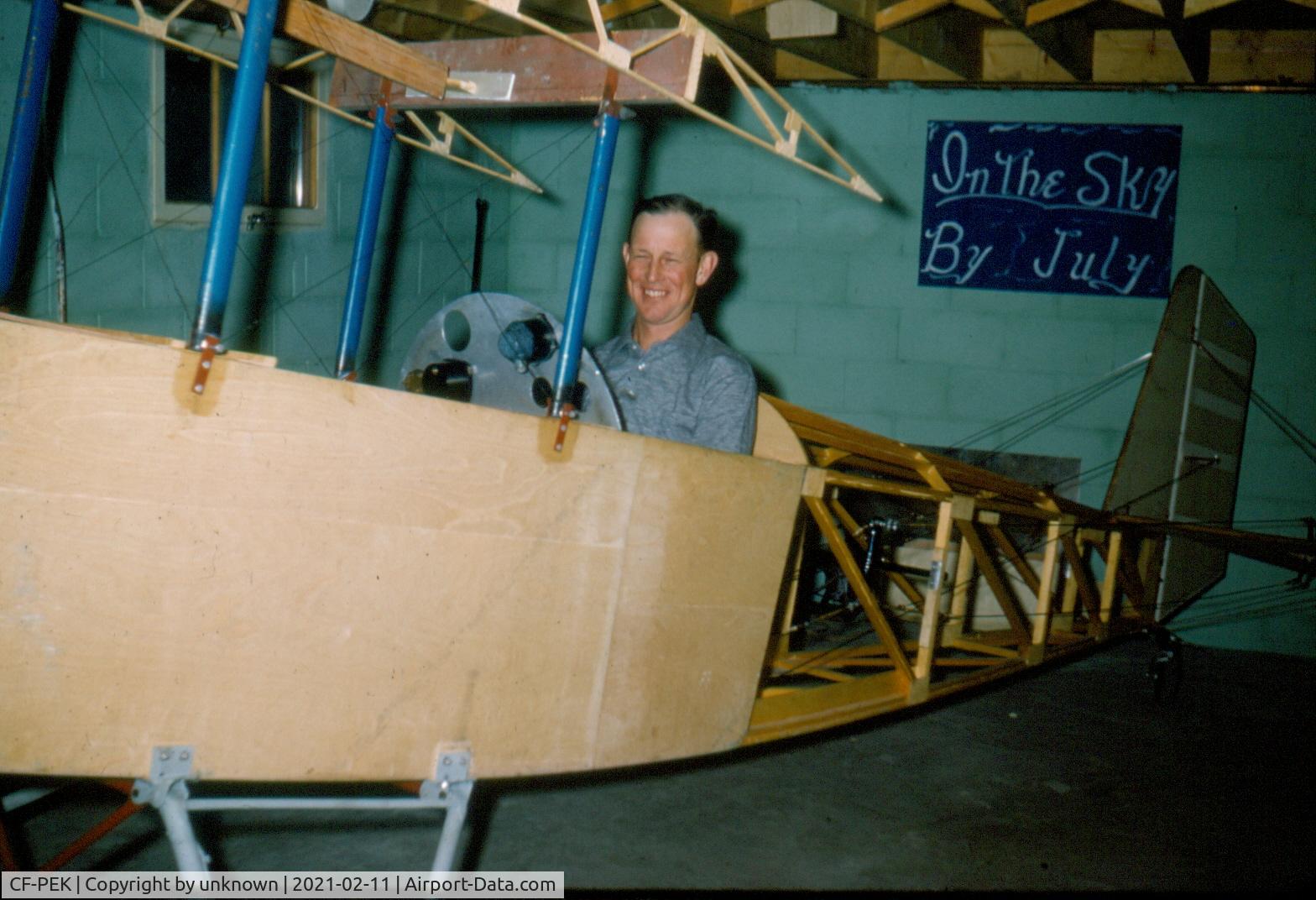 CF-PEK, 1963 Pietenpol MKII C/N 14-61, This is a photo of CF-PEK under construction in my uncle's basement with him in the cockpit. His name was Charlie Vaughn (1926-2012). The plane was built by a group of 10 members of the flying club in St. Catharines, Ontario in 1963.