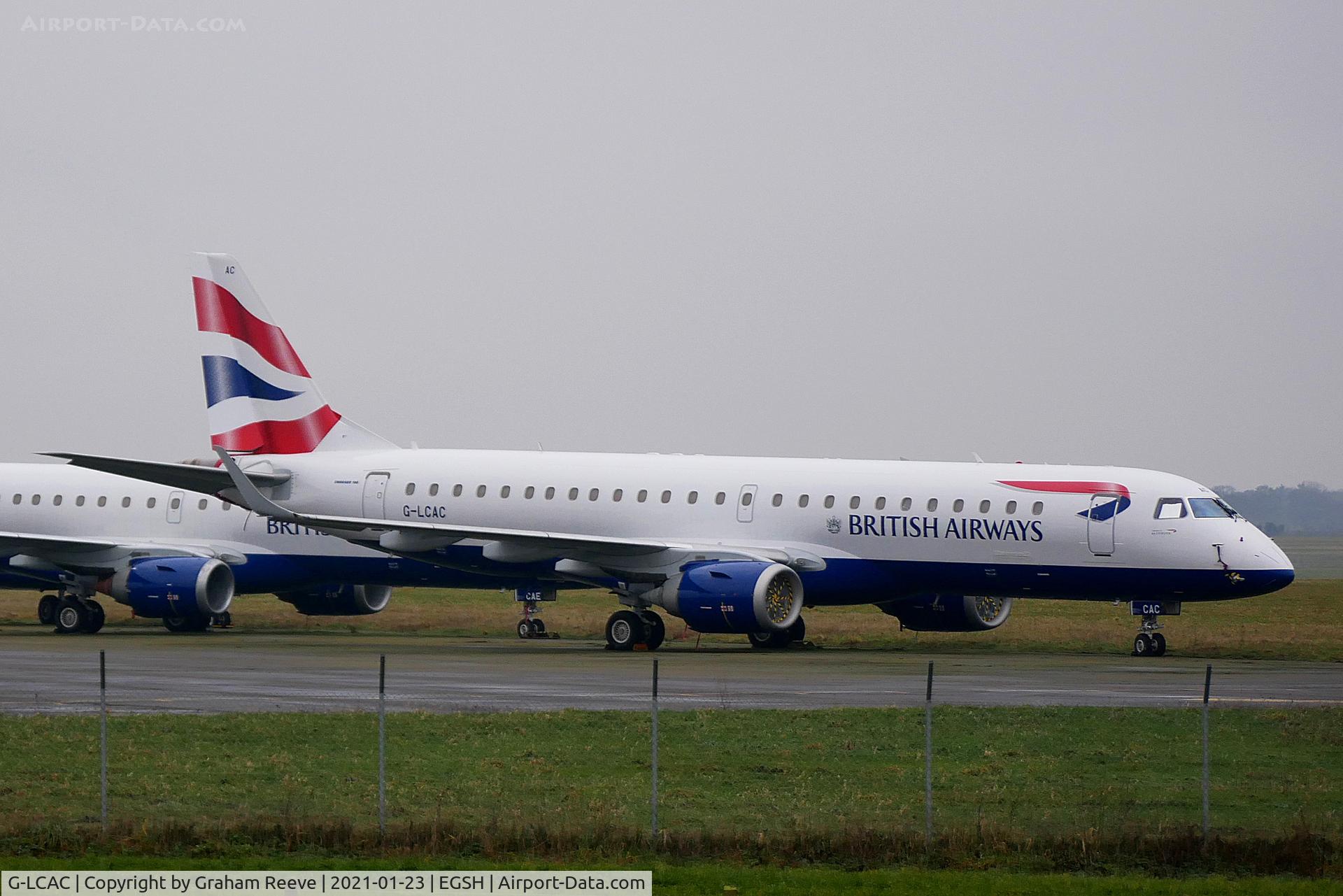 G-LCAC, 2012 Embraer 190LR (ERJ-190-100LR) C/N 19000513, Parked at Norwich.