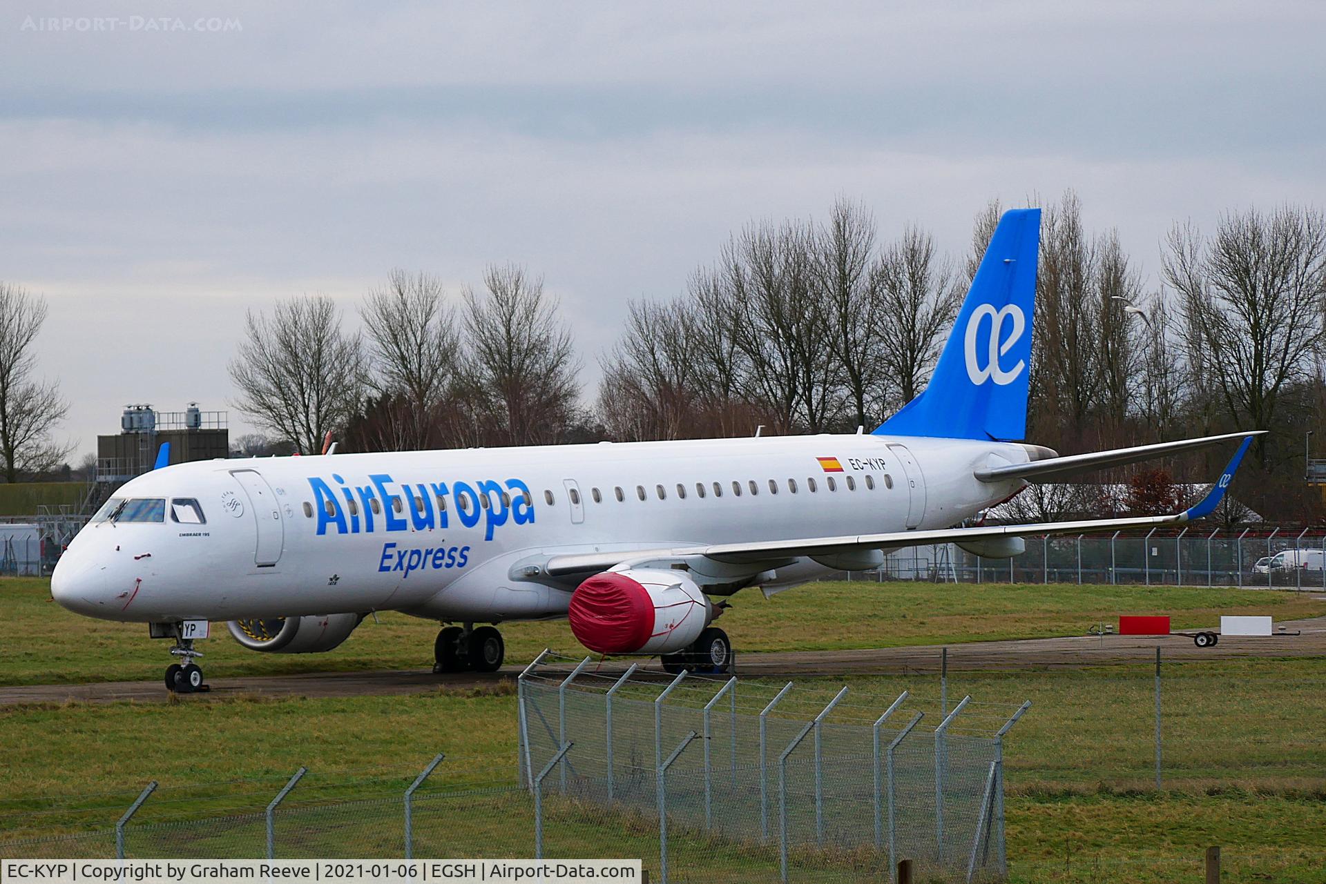 EC-KYP, 2010 Embraer 195LR (ERJ-190-200LR) C/N 19000281, Parked at Norwich.