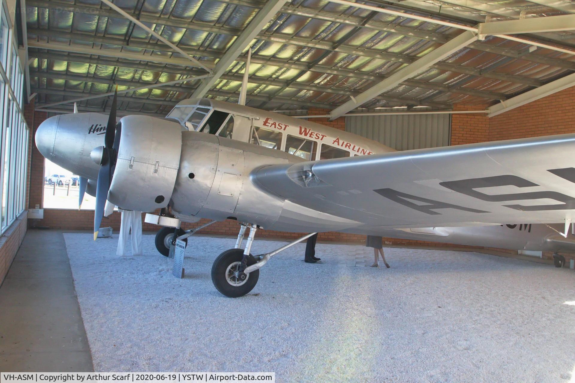 VH-ASM, Avro 652A Anson I C/N W2068, East West Airlines first aircraft on display at Tamworth Regional Airport NSW