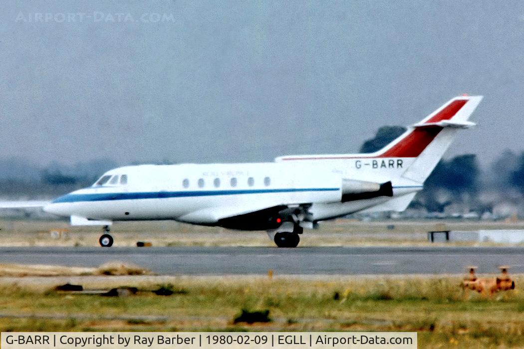 G-BARR, 1973 Hawker Siddeley HS.125 Series 600B C/N 256019, G-BARR   Hawker Siddeley HS.125/600B [256019] (Rolls Royce) Heathrow~G @ 09/02/1980