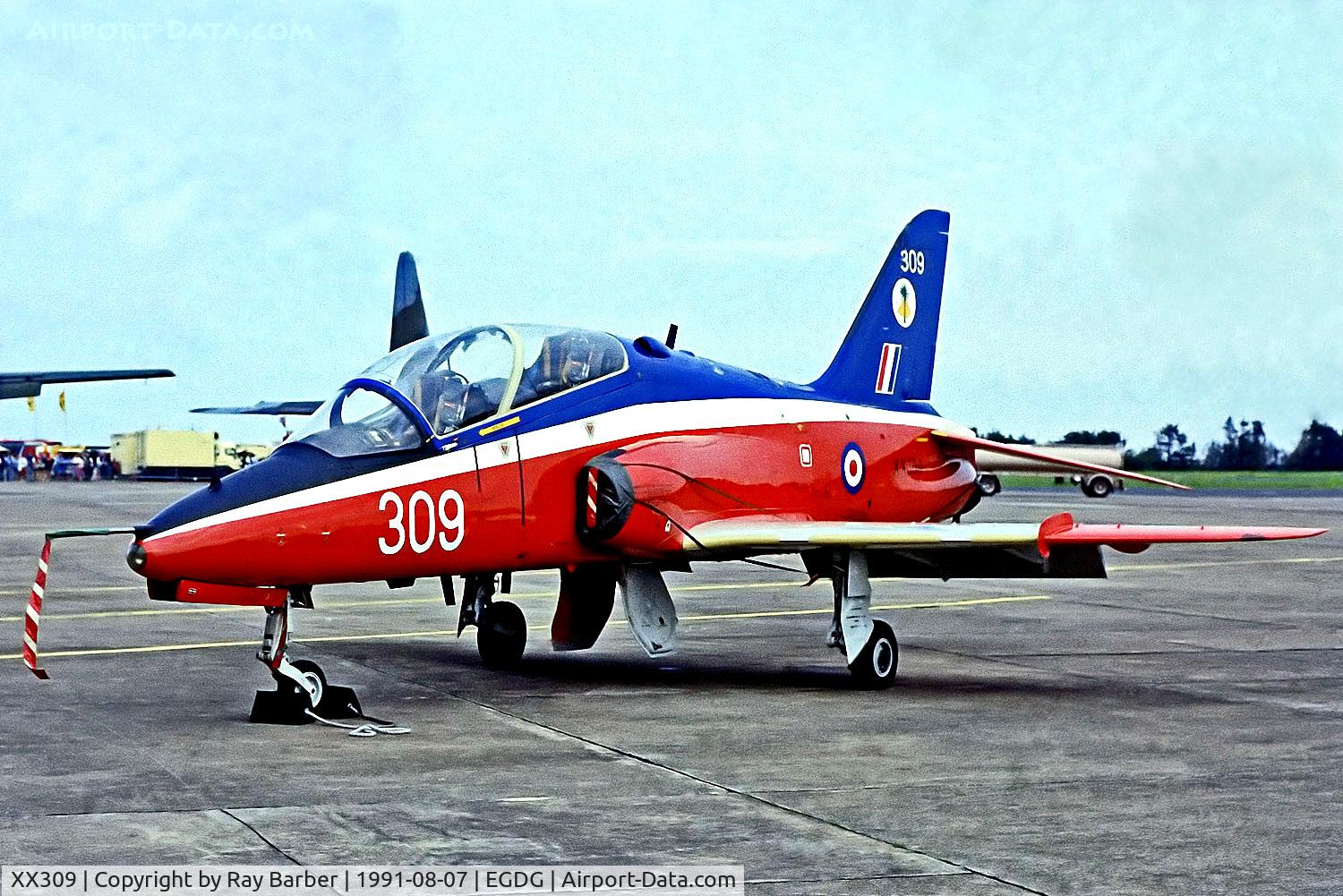 XX309, 1980 Hawker Siddeley Hawk T.1 C/N 144/312134, XX309   Hawker Siddeley Hawk [312134] (Royal Air Force) RAF St. Mawgan / Newquay~G 07/08/1991
