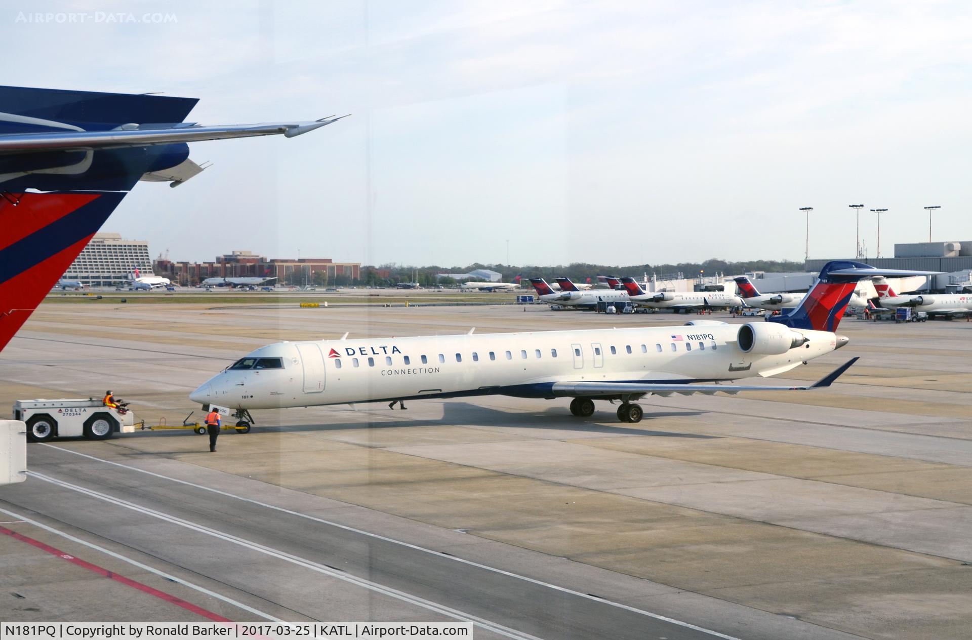 N181PQ, 2008 Bombardier CRJ-900ER (CL-600-2D24) C/N 15181, Pushback Atlanta