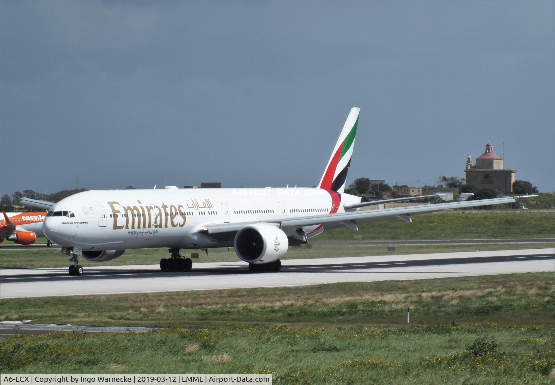 A6-ECX, 2009 Boeing 777-31H/ER C/N 38982, Boeing 777-31H/ER of Emirates at Malta International Airport, Luqa