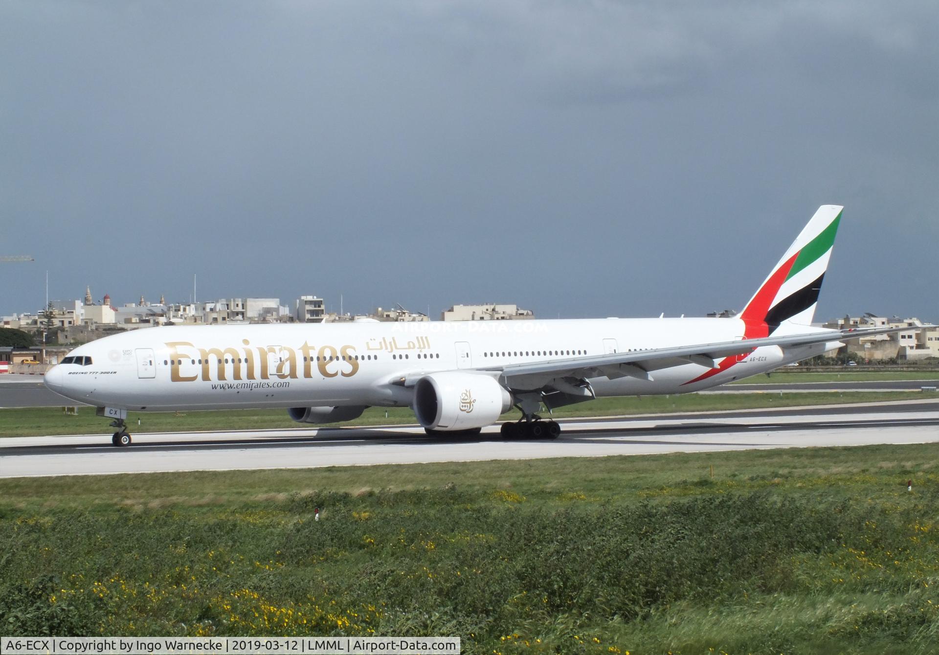 A6-ECX, 2009 Boeing 777-31H/ER C/N 38982, Boeing 777-31H/ER of Emirates at Malta International Airport, Luqa