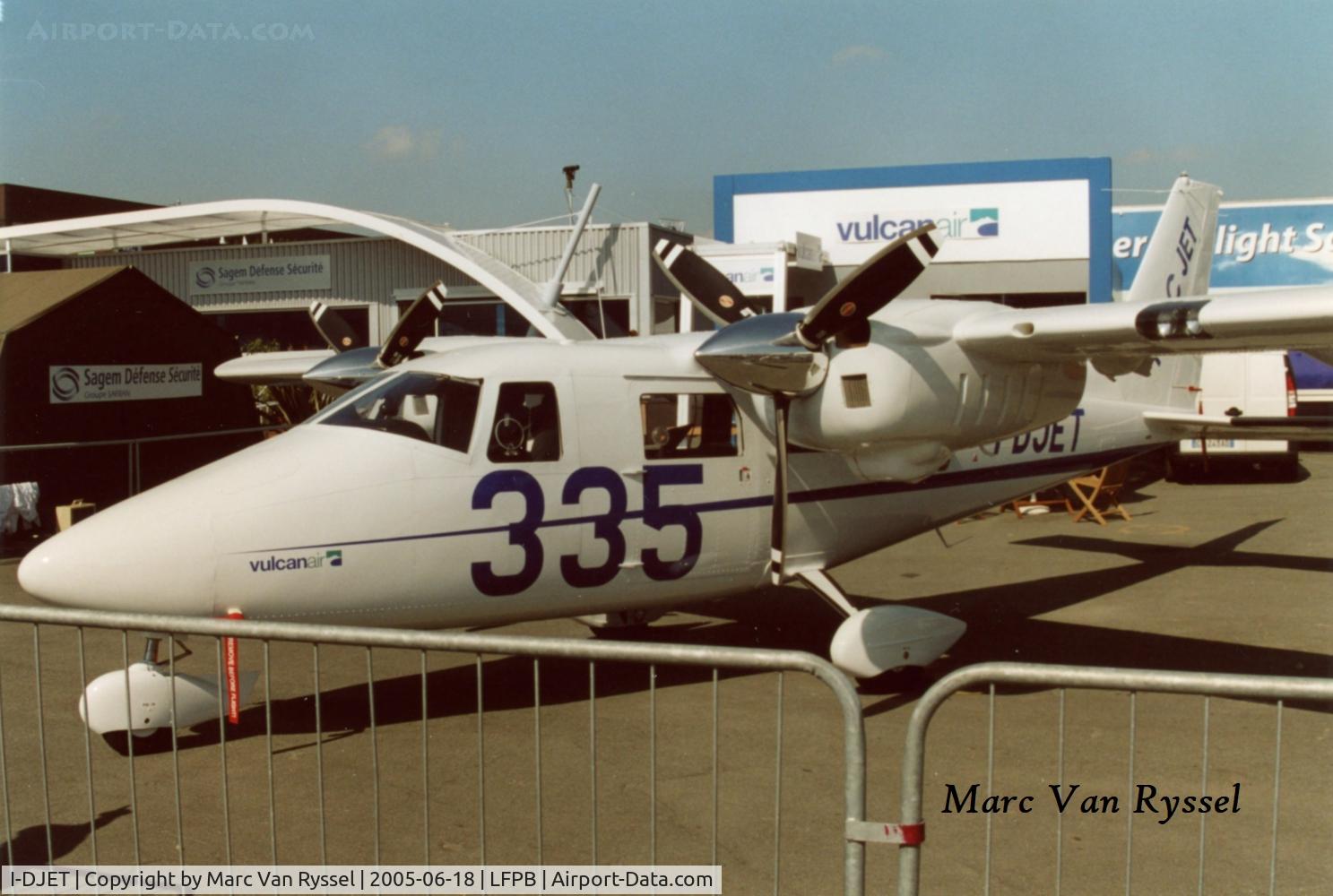 I-DJET, 2004 Vulcanair P-68C C/N 426, Prototype with diesel engines, named P-68C Jet.
First flight was on 24 February 2005. Displayed at the Paris Air Show in 2005.