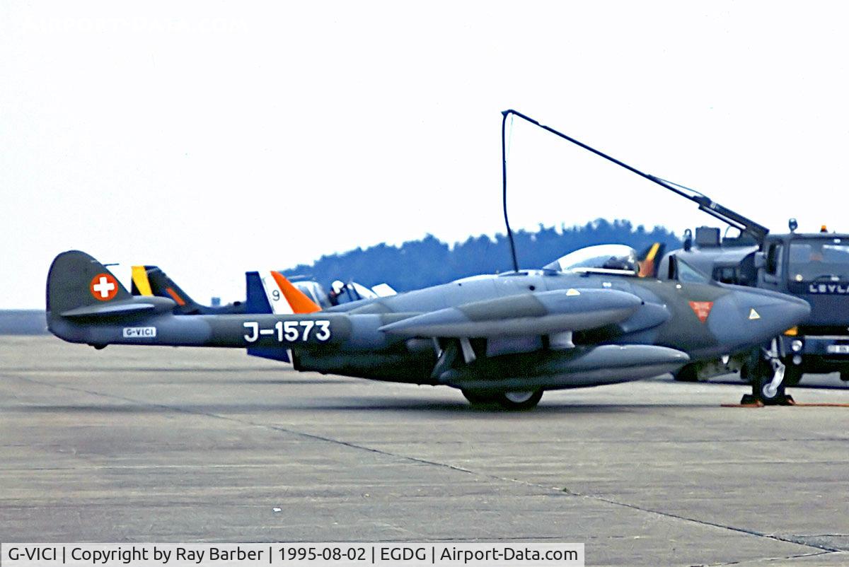 G-VICI, 1955 De Havilland (F+W Emmen) DH-112 Venom FB.50 C/N 783, G-VICI   (J-1573) De Havilland DH.112 Venom FB.50 [783] (Ex Swiss Air Force) RAF St Mawgan / Newquay~G 02/08/1995