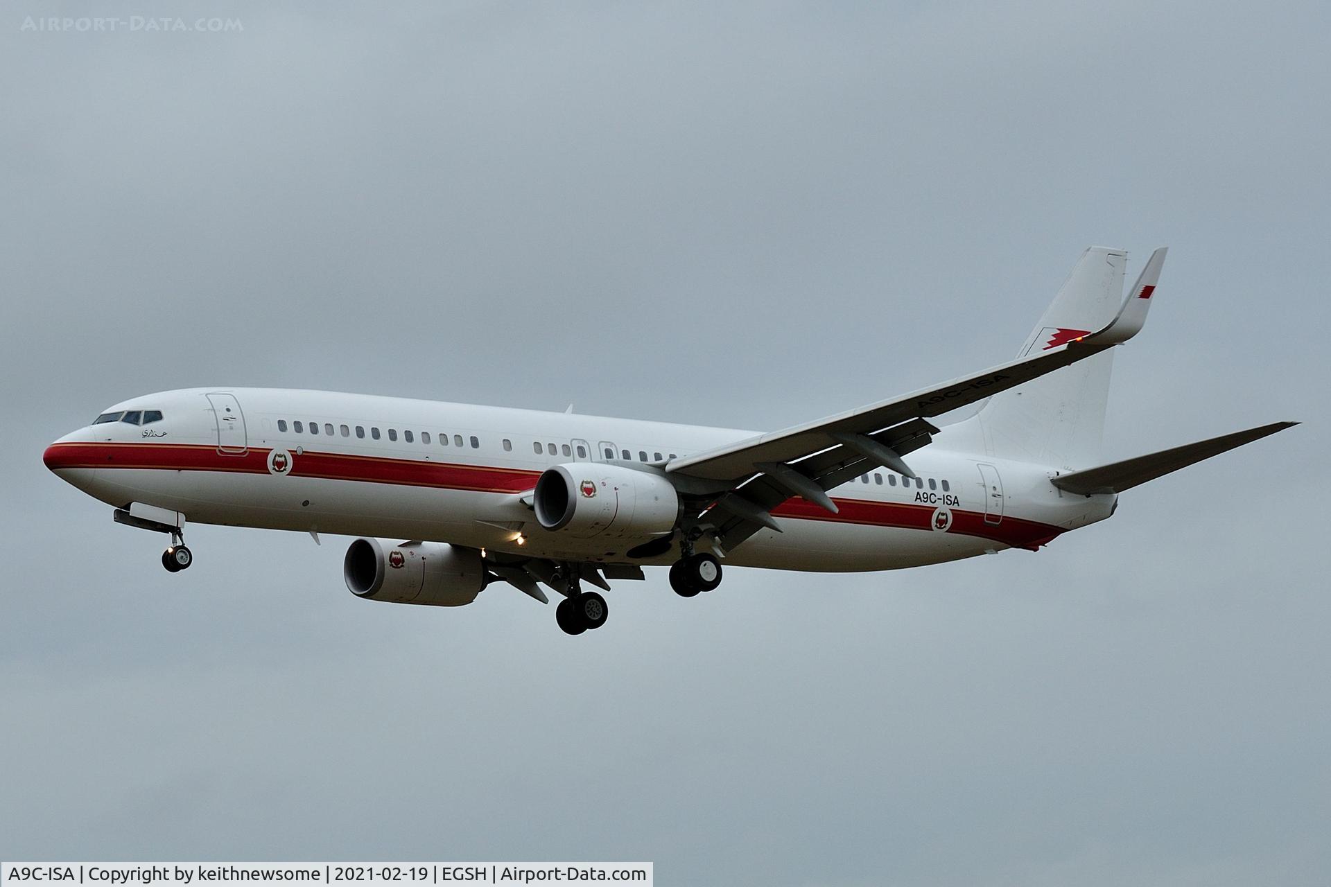 A9C-ISA, 2015 Boeing 737-86J C/N 37750, Arriving at Norwich for maintenance.