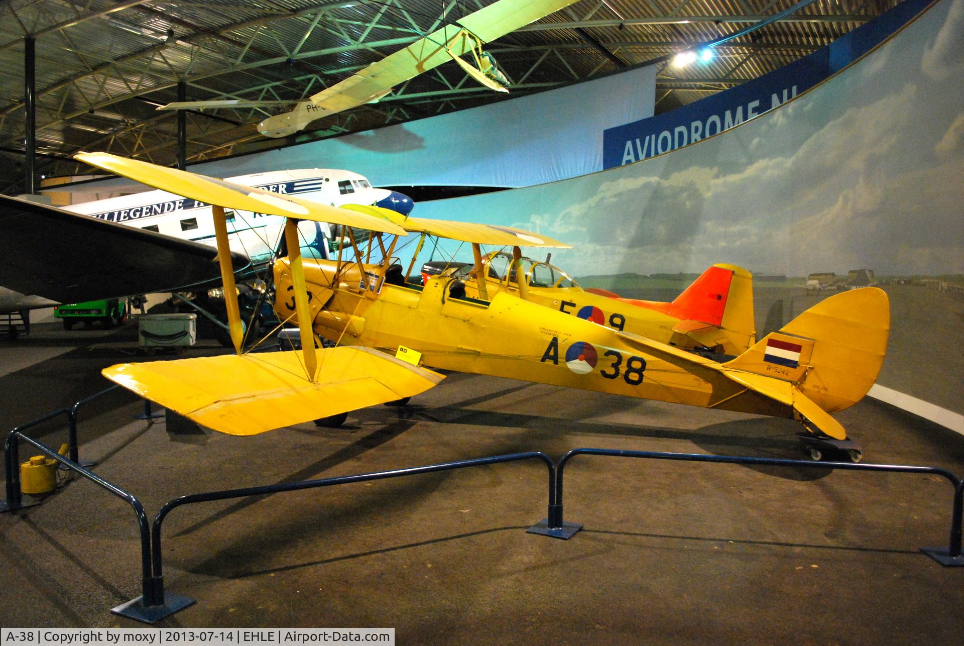 A-38, De Havilland DH-82A Tiger Moth II C/N 83101, De Havilland DH-82A Tiger Moth at the Aviodome, Lelystad, Netherlands. Ex RAF serial R5242.