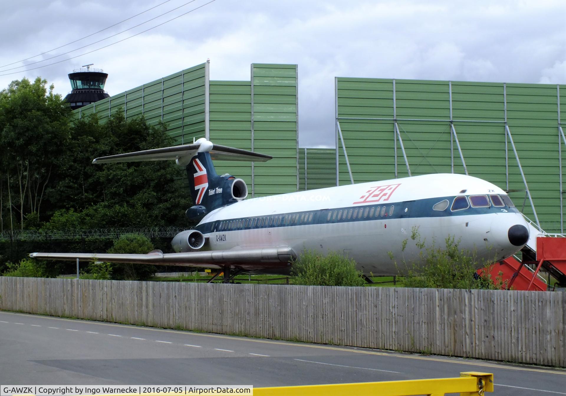 G-AWZK, 1971 Hawker Siddeley HS-121 Trident 3B-101 C/N 2312, Hawker Siddeley HS.121 Trident 3B at Manchester Airport Viewing Park