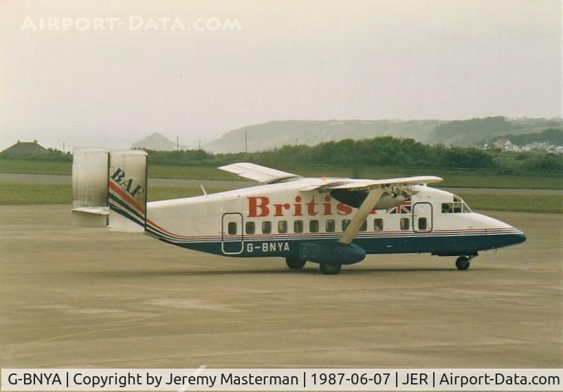 G-BNYA, 1983 Short 330-100 C/N SH.3095, British Air Ferries G-BNYA taxis away from the parking area at JER