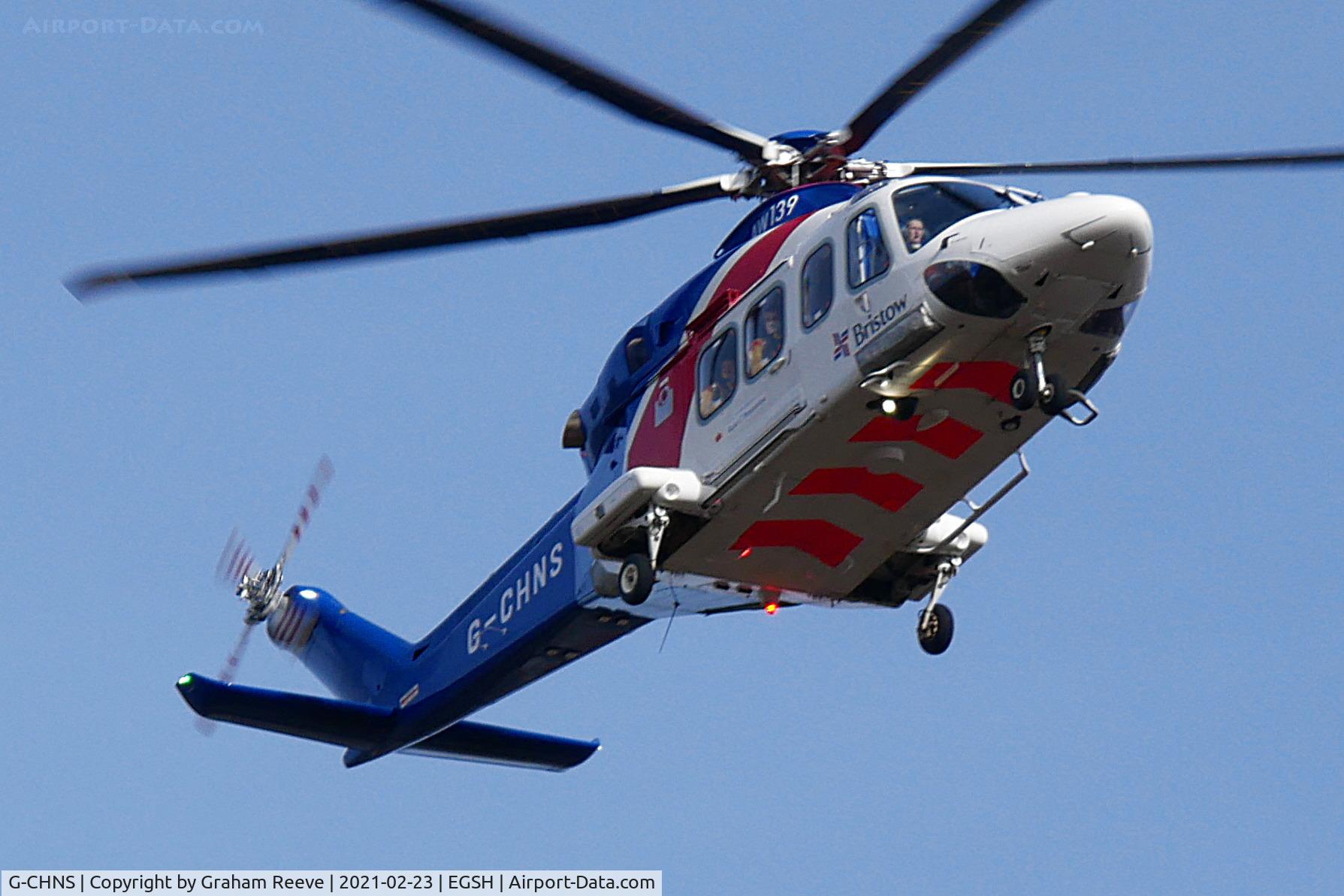 G-CHNS, 2012 AgustaWestland AW-139 C/N 31465, On approach to Norwich.
