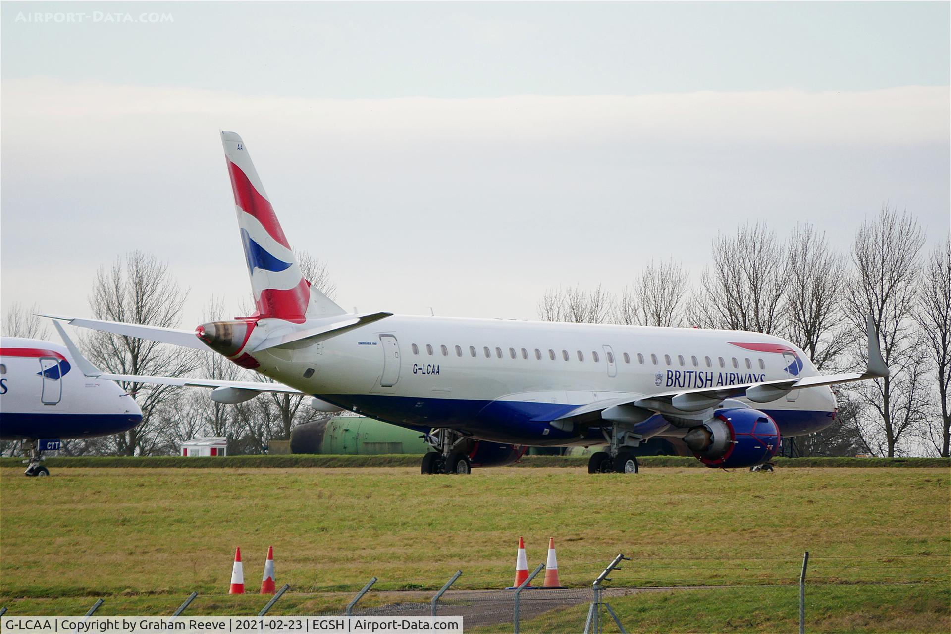 G-LCAA, 2011 Embraer 190LR (ERJ-190-100LR) C/N 19000456, Parked at Norwich.