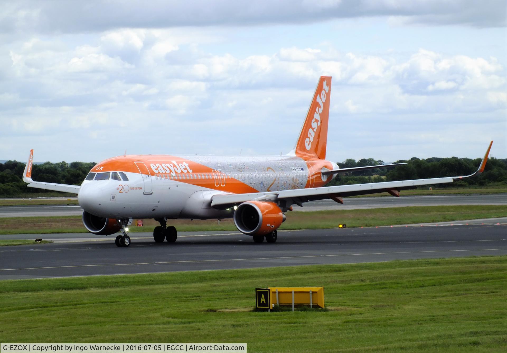 G-EZOX, 2015 Airbus A320-214 C/N 6837, Airbus A320-214 of easyJet in special '20 years jubilee' colours at Manchester airport