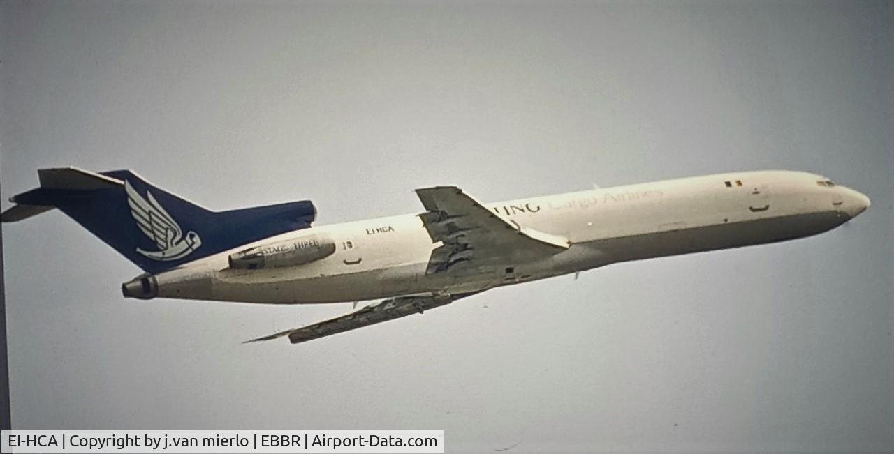 EI-HCA, 1970 Boeing 727-225F C/N 20382, Climbing out of Brusselson a courier fligh t 90s / scan from slide