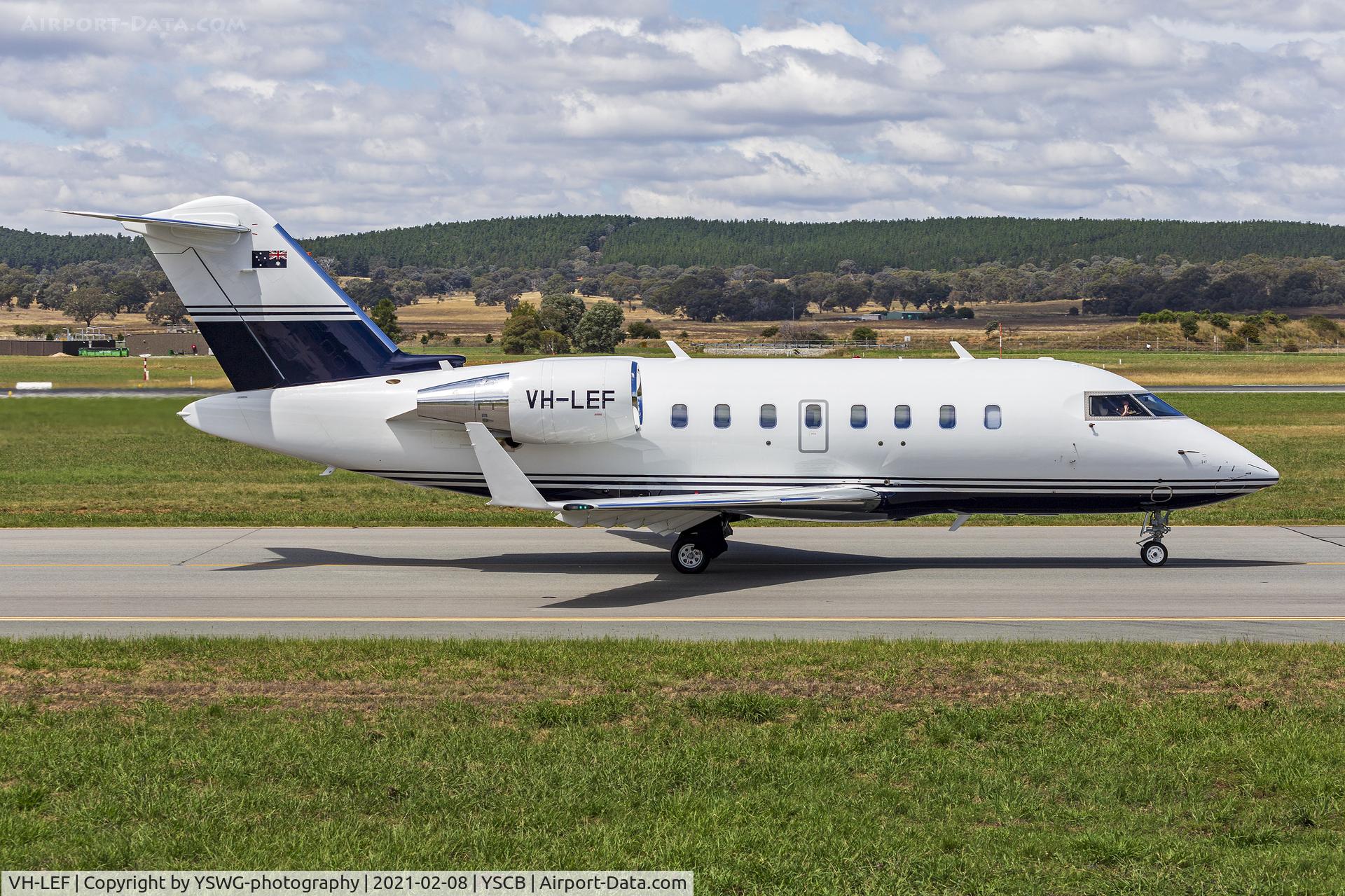 VH-LEF, 2017 Bombardier Challenger 650 (CL-600-2B16) C/N 6100, Air National Australia (VH-LEF) Bombardier Challenger 650 taxiing at Canberra Airport.
