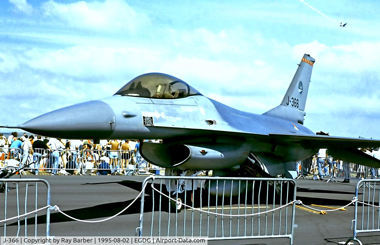 J-366, Fokker F-16A Fighting Falcon C/N 6D-123, J-366   General Dynamics F-16A Fighting Falcon [6D-123] (Royal Netherlands Air Force) RAF St Mawgan / Newquay~G @ 02/08/1995