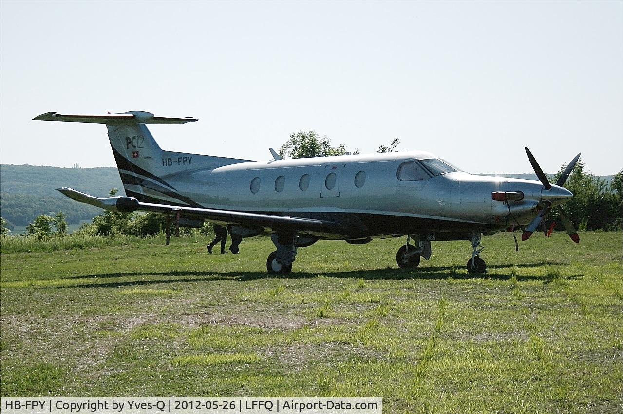 HB-FPY, 2005 Pilatus PC-12/47 C/N 685, Pilatus PC-12, parked, La Ferté-Alais Airfield (LFFQ) Air Show 2012