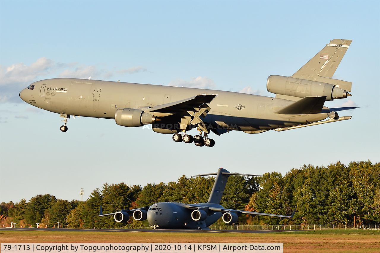 79-1713, 1981 McDonnell Douglas KC-10A Extender C/N 48205, SPUR73 landing RW34 at Pease while NATO 17 holds short