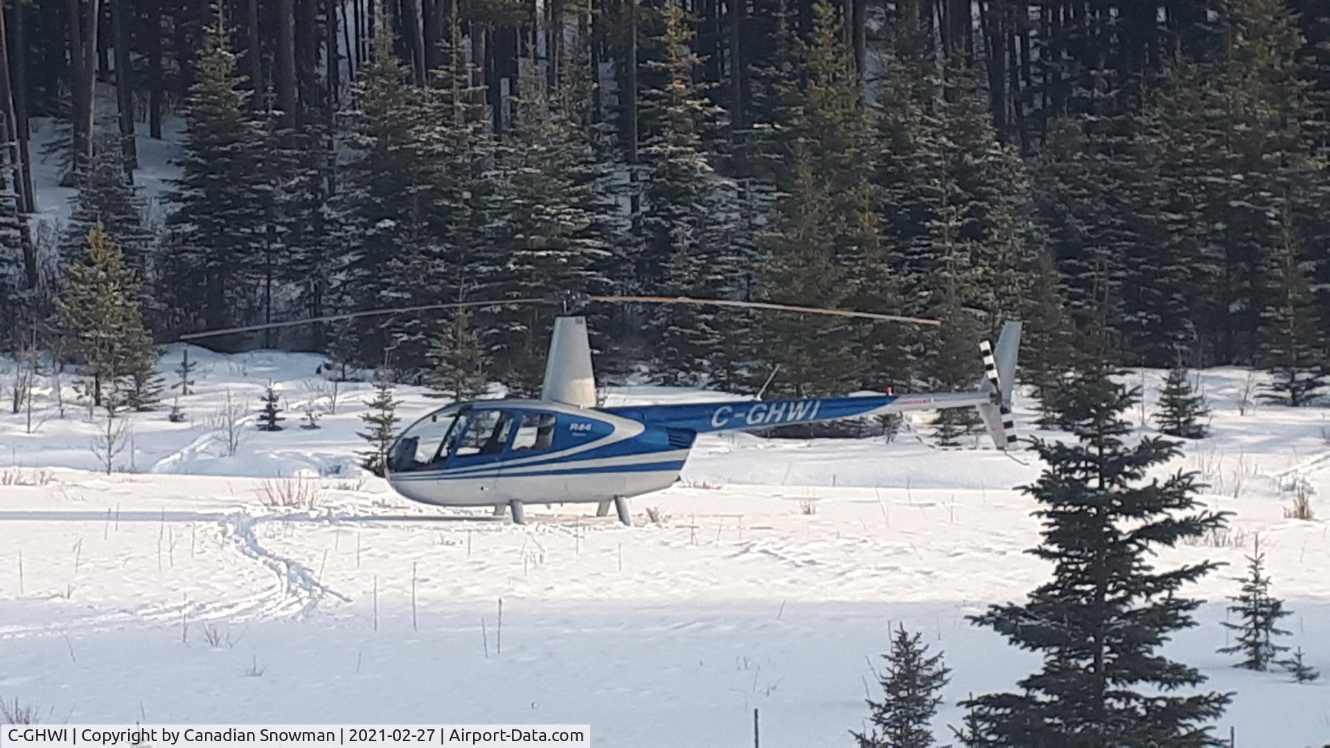 C-GHWI, 1999 Robinson R44 C/N 0660, West Brag Creek x-country ski area.