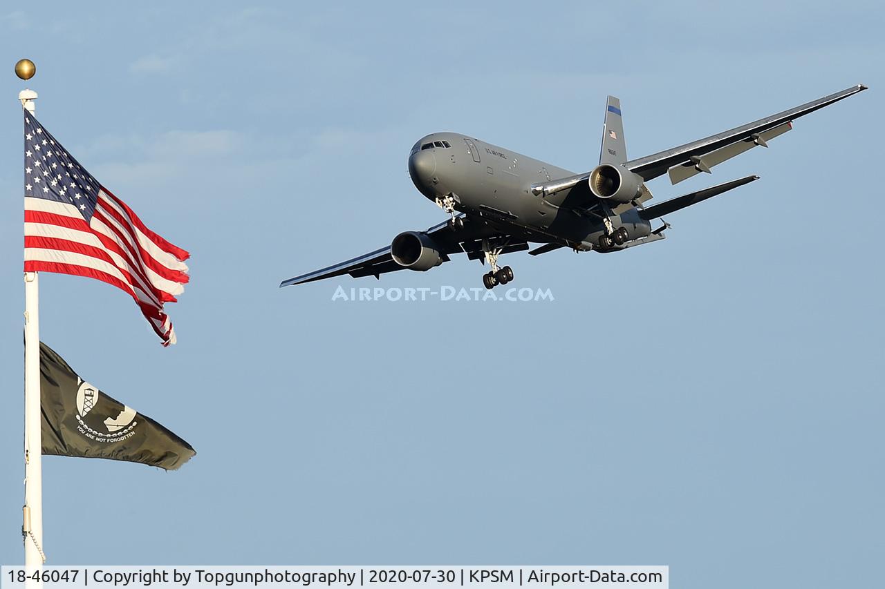 18-46047, 2019 Boeing KC-46A Pegasus C/N 41867/VH047, PACK82 comes in on a tight right base that even made the tower tell him how impressed they were.