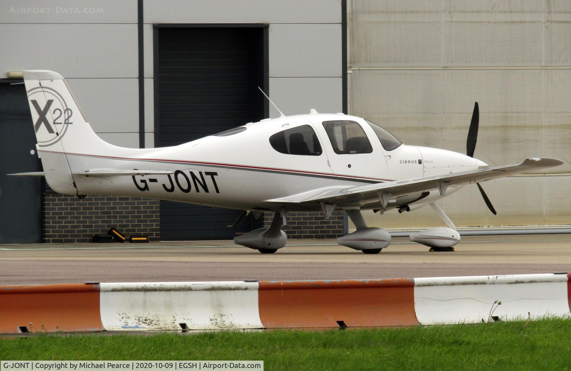 G-JONT, 2010 Cirrus SR22 G3-X C/N 3599, Parked at SaxonAir on a visit from Retford/Gamston (EGNE).
