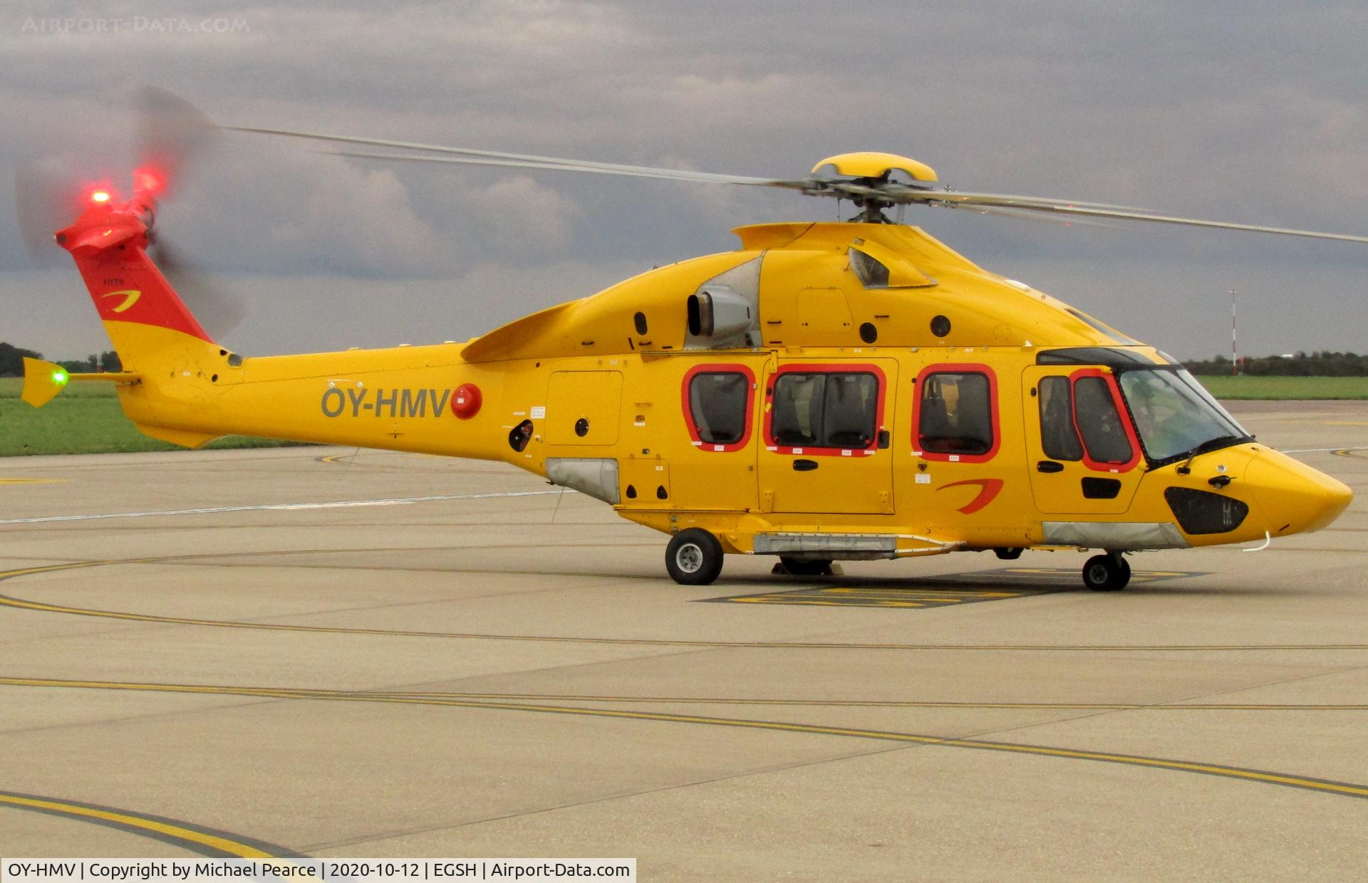 OY-HMV, 2016 Airbus Helicopters EC-175B C/N 5016, Parked at SaxonAir after arrival from Esbjerg (EBJ).
