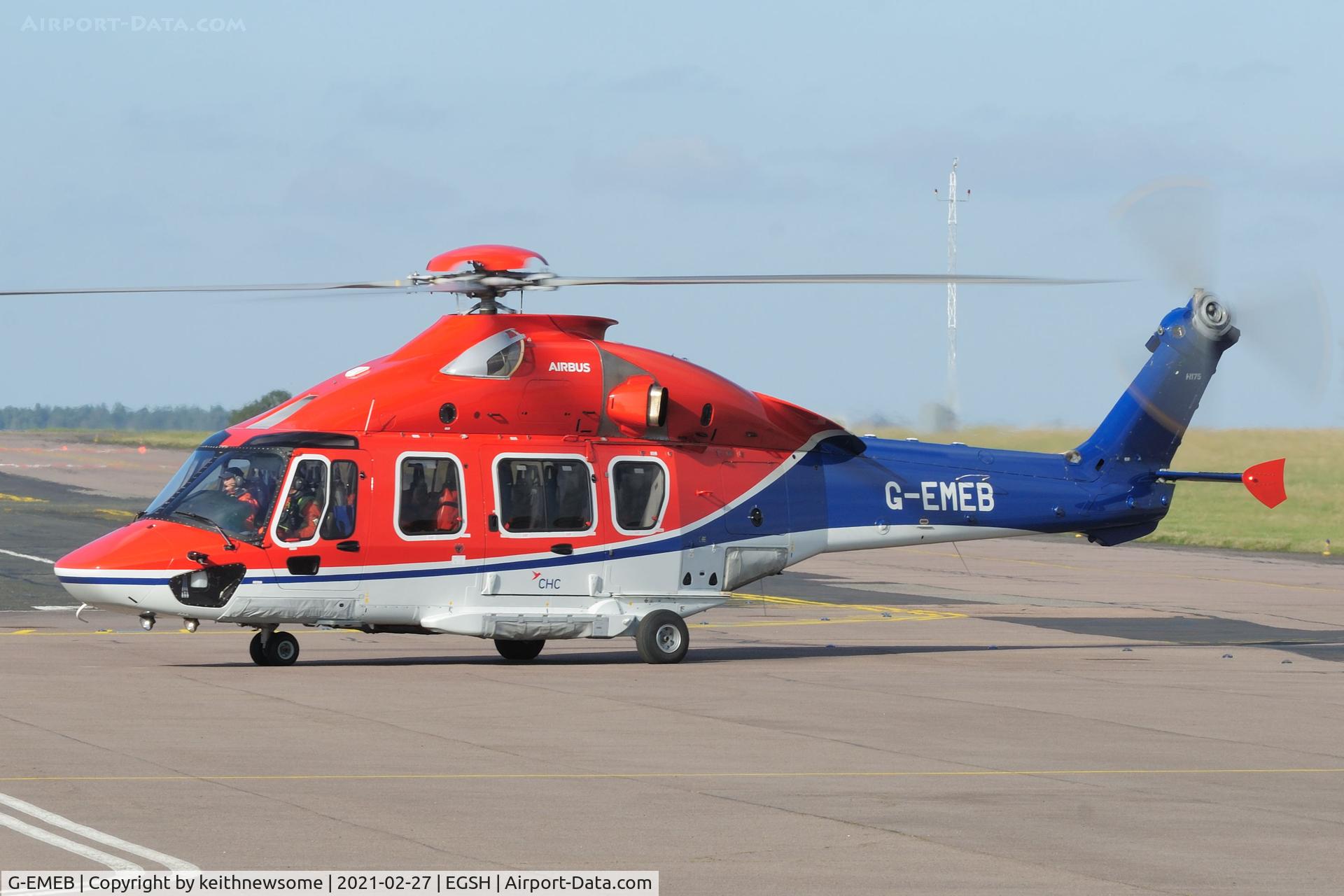 G-EMEB, 2017 Airbus Helicopters EC-175B C/N 5030, Arriving at Norwich from Aberdeen.