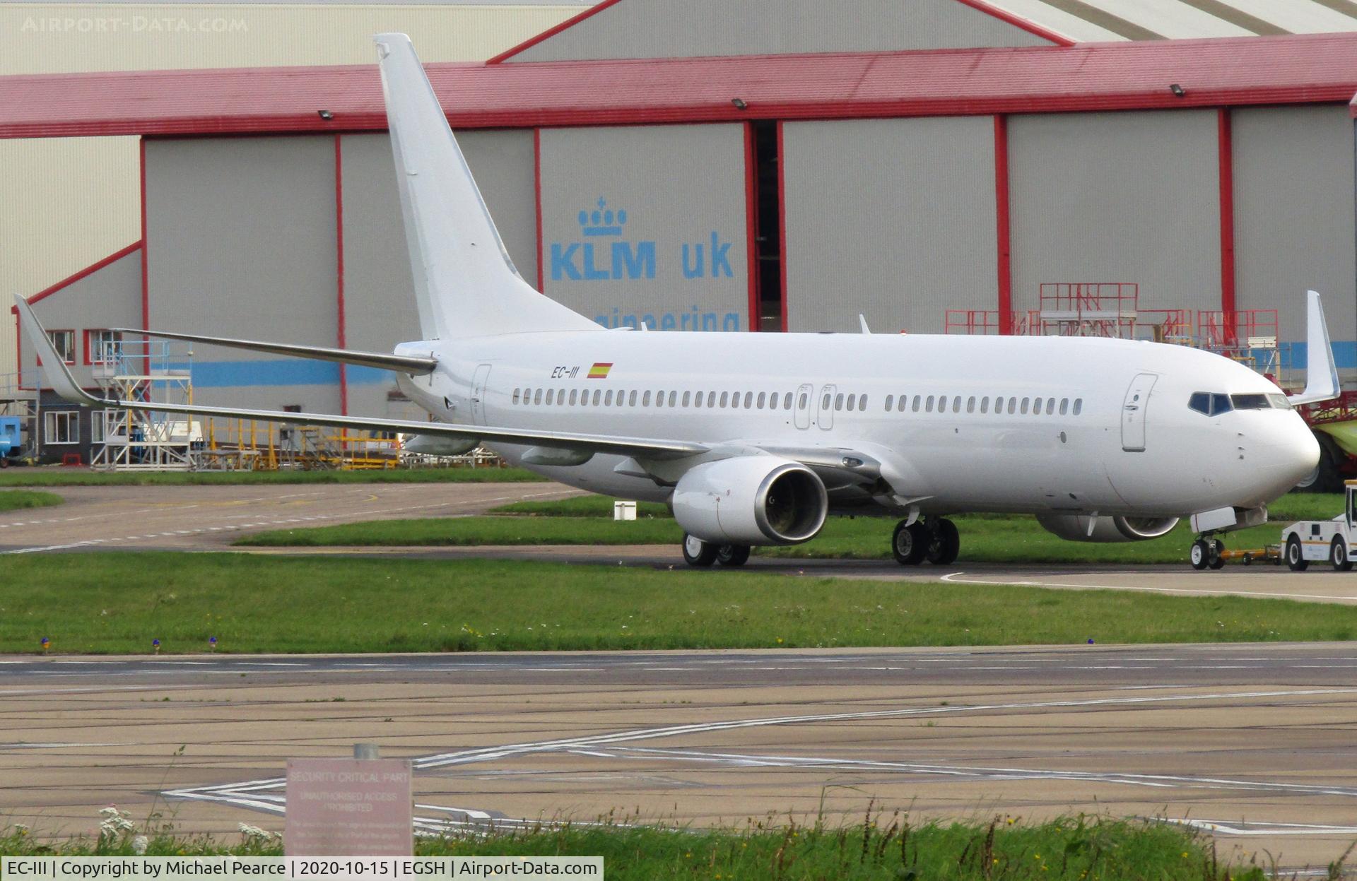 EC-III, 2002 Boeing 737-86Q C/N 30284, Under tow from KLM UK Engineering for engine runs, ex Air Europa.