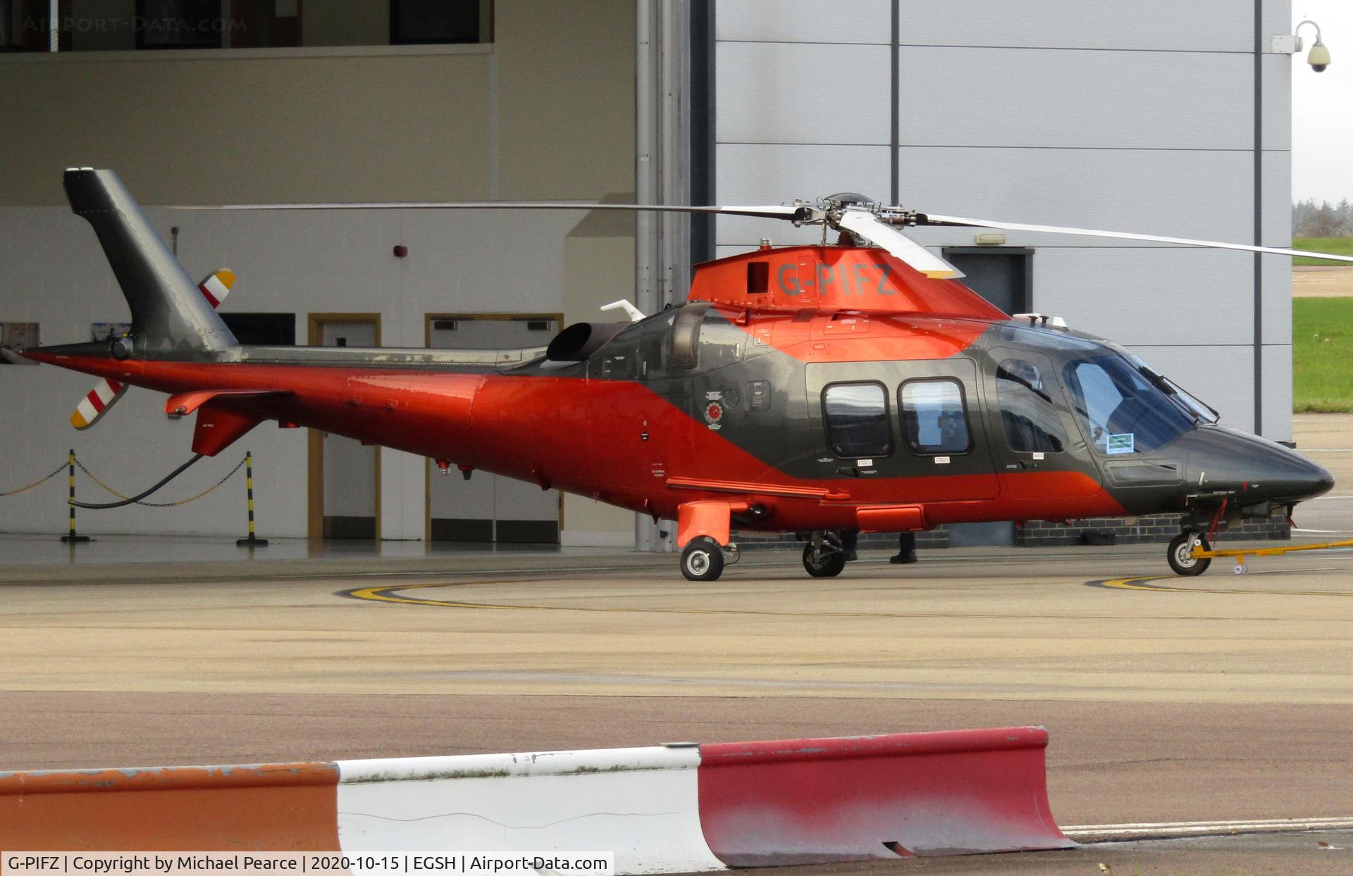 G-PIFZ, 2016 Agusta AW-109SP Grand New C/N 22355, Being pushed into the company hangar after arrival from Beccles (EGSM).