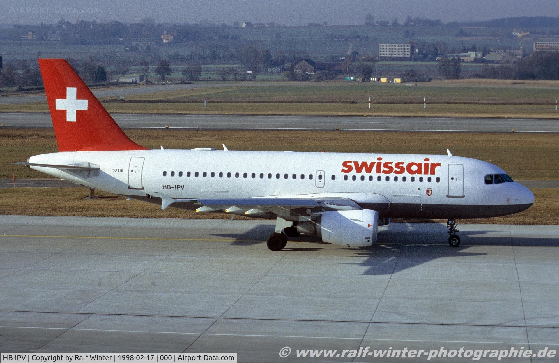 HB-IPV, 1996 Airbus A319-112 C/N 578, Airbus A319-112 - SR SWR Swissair 'Rumlang' - 578 - HB-IPV -  17.02.1998