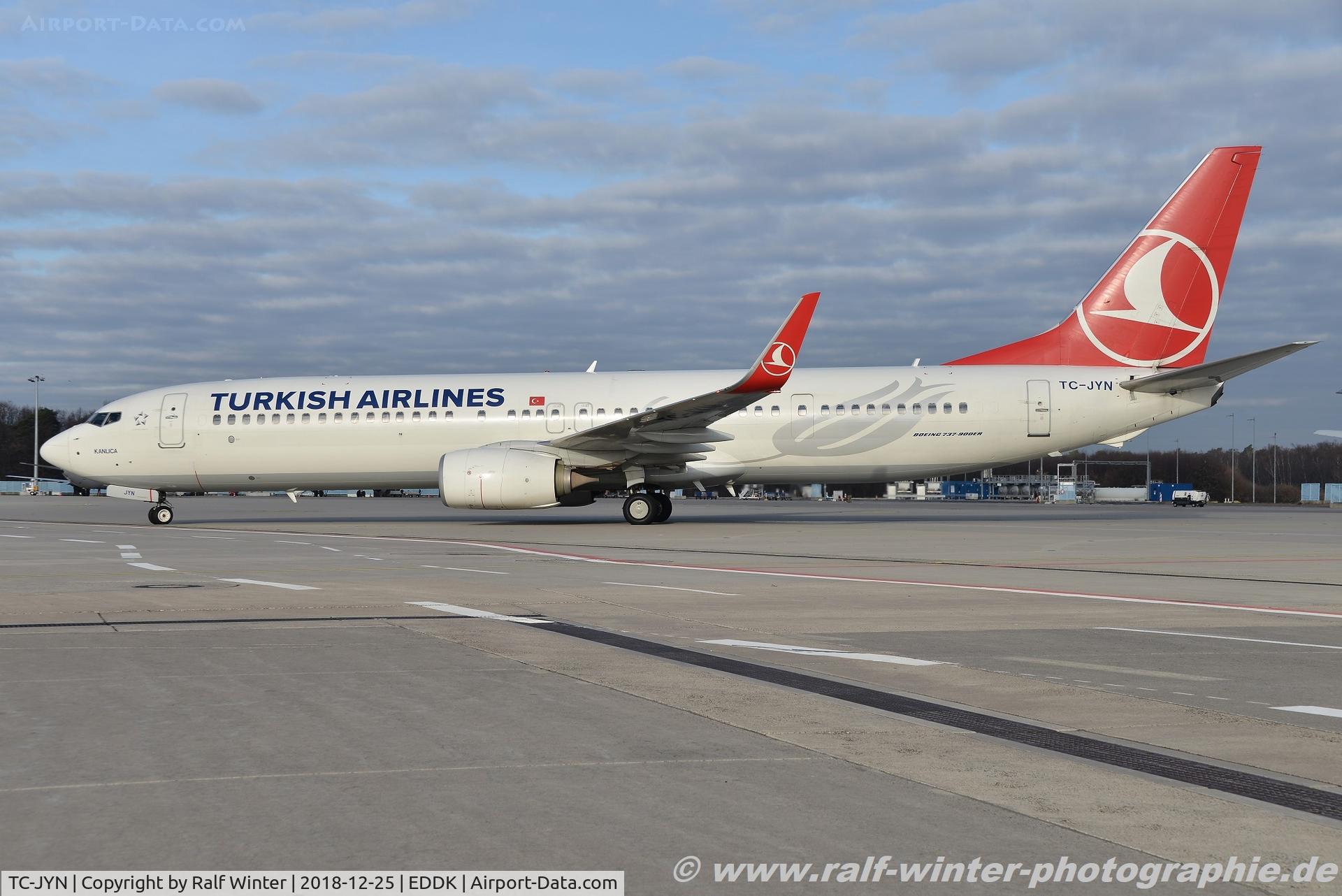 TC-JYN, 2015 Boeing 737-9F2/ER C/N 42012, Boeing 737-9F2ER(W) - TK THY Turkish Airlines 'Kanl?ca' - 42012 - TC-JYN - 25.12.2018 - CGN