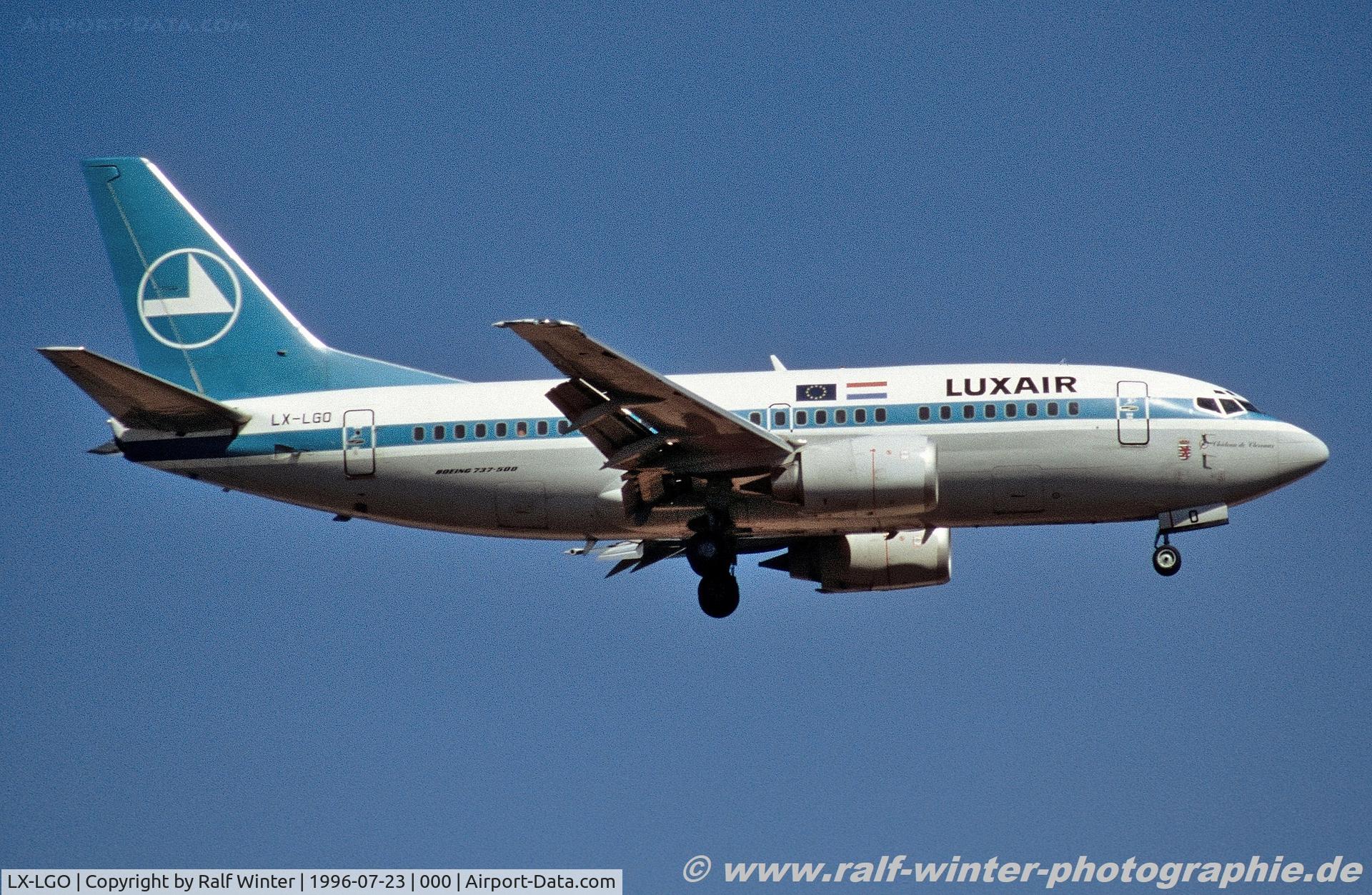 LX-LGO, 1992 Boeing 737-5C9 C/N 26438, Boeing 737-5C9 - LG LGL Luxair 'Chateau de Clervaux)' - 26438 - LX-LGO - 23.07.1996