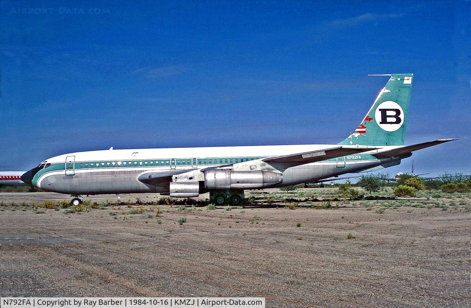 N792FA, 1959 Boeing 707-138B C/N 17701, N792FA   Boeing 707-138B [17701] (Bouraq Indonesia Airlines) Marana-Pinal Airpark~N 16/10/1984