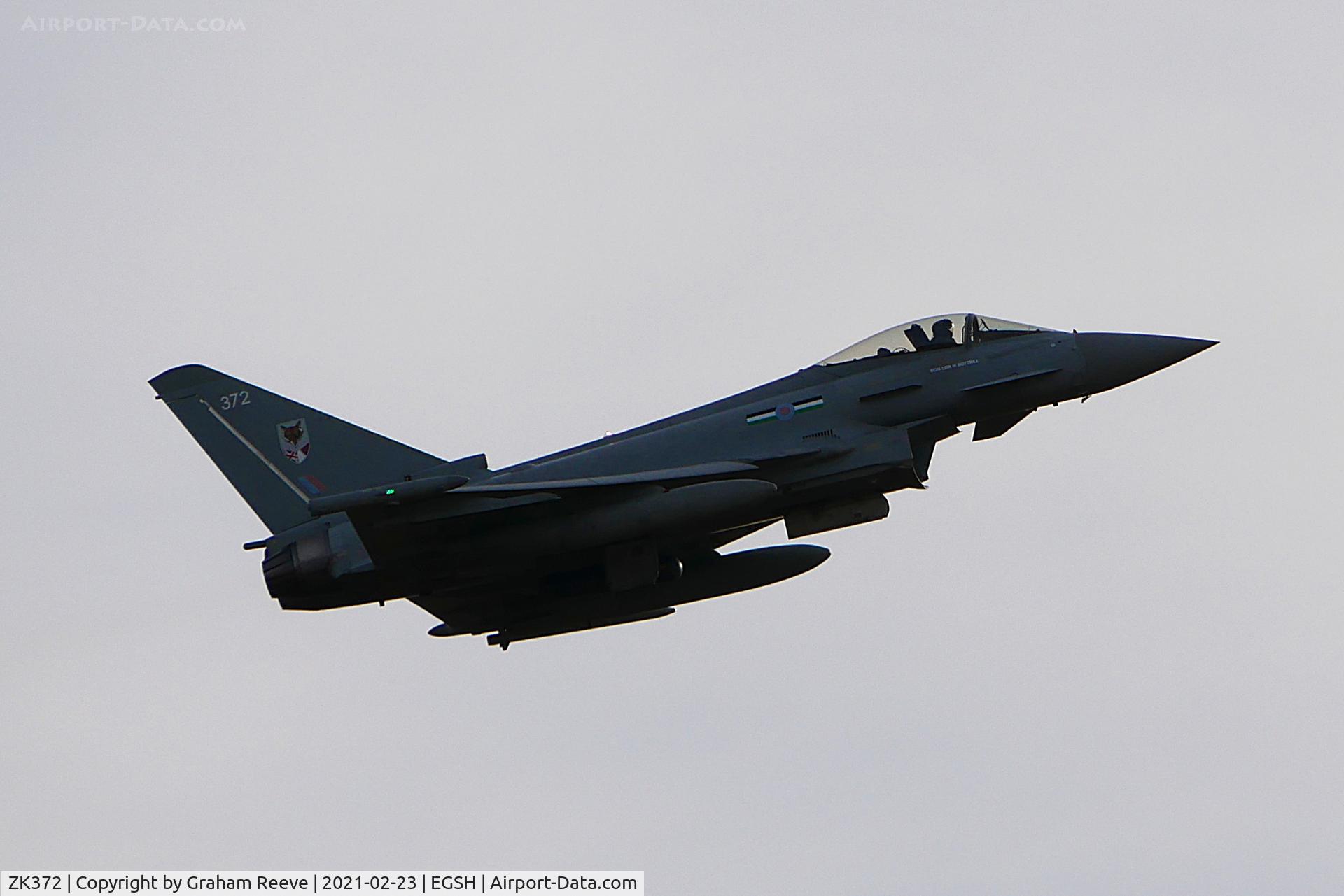 ZK372, 2016 Eurofighter EF-2000 Typhoon FGR4 C/N BS133/480, On approach to Norwich.