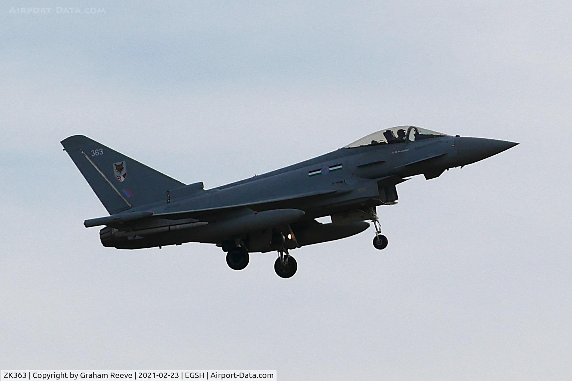 ZK363, 2014 Eurofighter EF-2000 Typhoon FGR4 C/N BS124/443, On approach to Norwich.