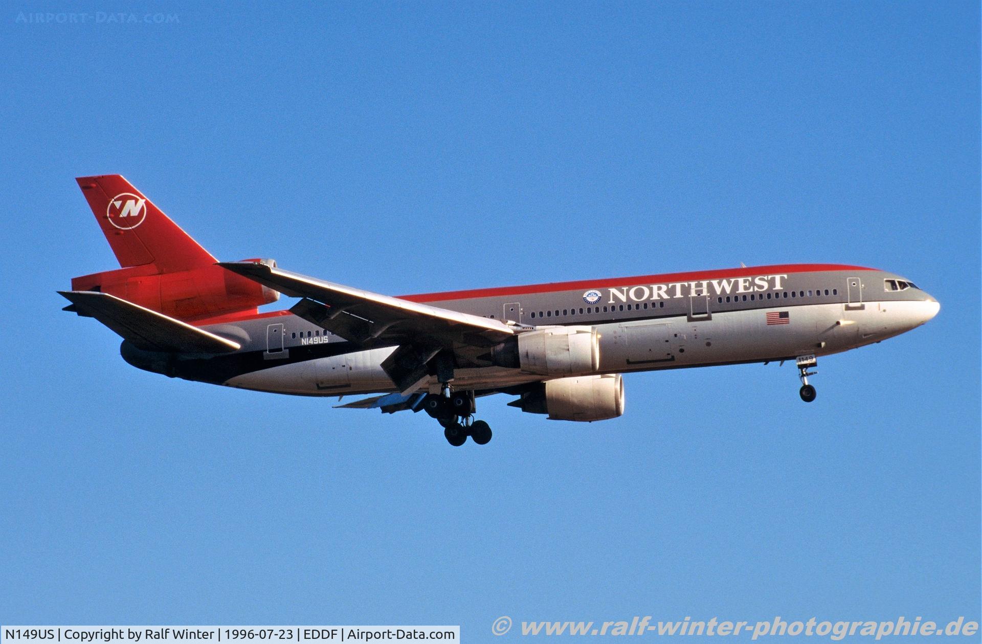 N149US, 1973 Douglas DC-10-40 C/N 46758, McDonnell Douglas DC-10-40 - Northwest Airlines - 46758 - N149US - 23.07.1996 - FRA