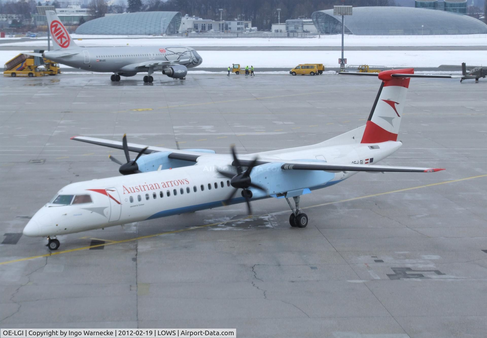 OE-LGI, 2004 De Havilland Canada DHC-8-402Q Dash 8 C/N 4100, De Havilland Canada DHC-8-402 (Dash 8) of Austrian arrows (Tyrolean)  at Salzburg airport