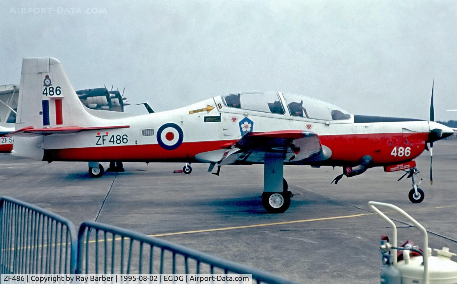 ZF486, 1992 Short S-312 Tucano T1 C/N S147/T118, ZF486   Short Tucano T.1 [T118] (Royal Air Force) RAF St Mawgan / Newquay~G 02/08/1995