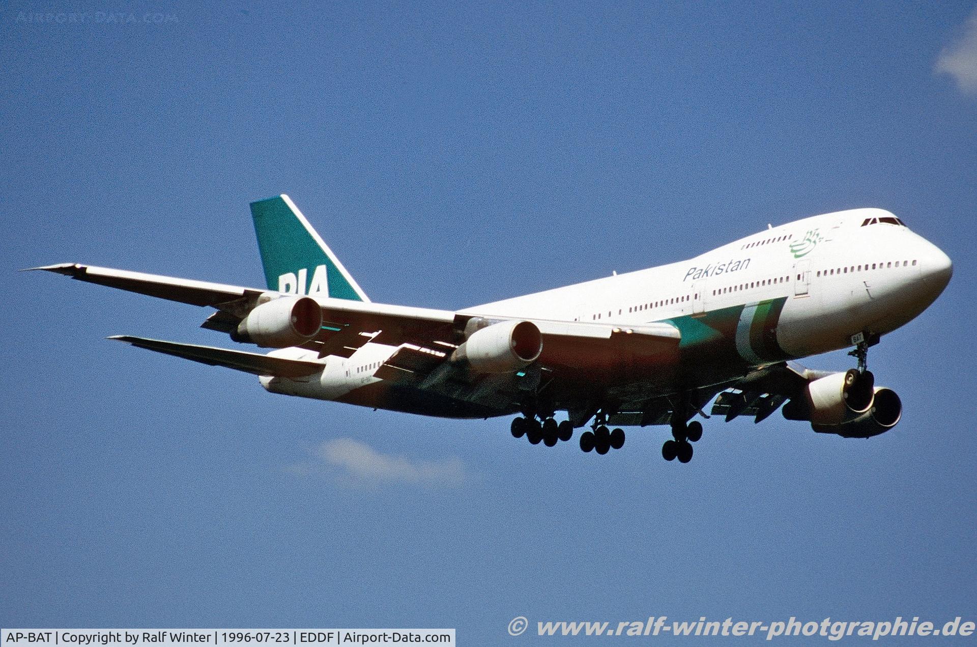 AP-BAT, 1980 Boeing 747-240B C/N 22077, Boeing 747-240B - PK PIA Pakistan international Airlines - 22077 - AP-BAT - 23.07.1996 - FRA